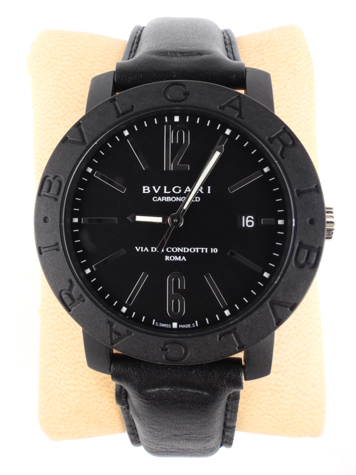 Bvlgari Black Carbon Gold Automatic Watch for Men - 40mm Leather Strap Luxury Timepiece | Perfect for Business Meetings, Formal Events & Gift Giving