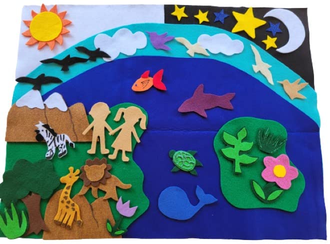 Large 24x18 Inch Bible Felt Storyboard Set - 7 Days of Creation Christian Teaching Tool for Sunday School, Children's Church & Homeschool Bible Lessons (Perfect for Visual Storytelling & Religious Education)