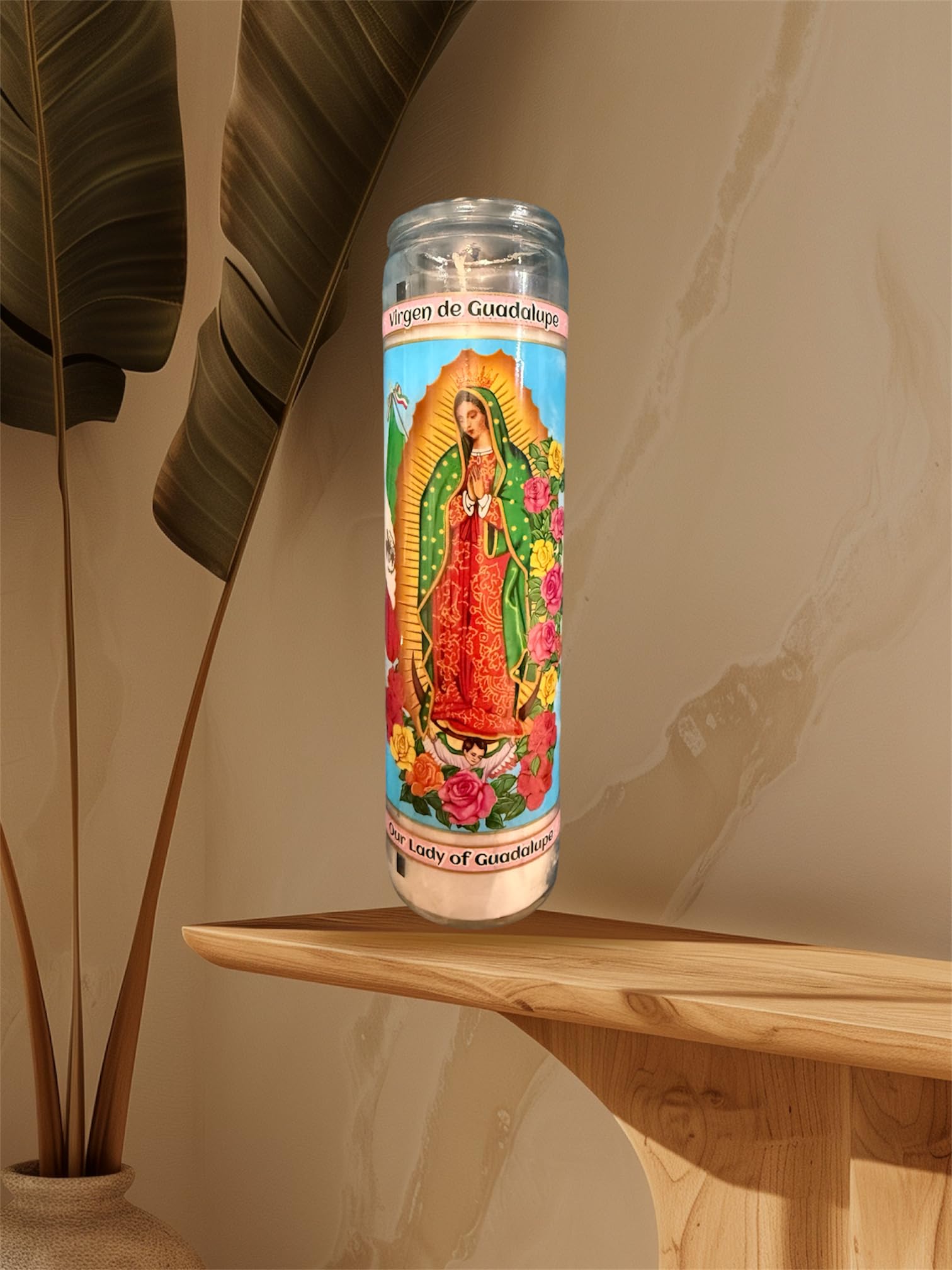 Our Lady of Guadalupe 8-Inch Glass Prayer Candles - Devotional Religious Candles for Home Altar, Church Worship & Spiritual Blessings