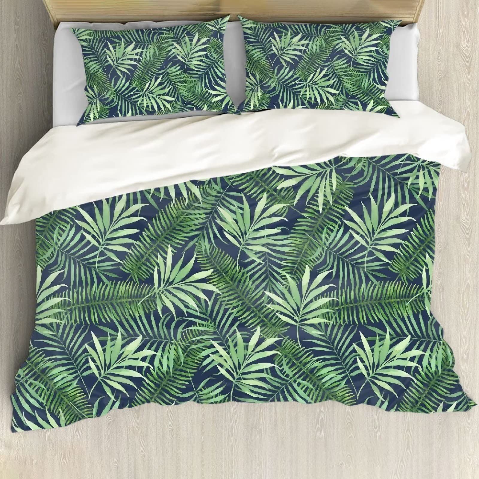 ZFRXIGN 3-Piece Twin Size Palm Leaf Duvet Cover Set - Tropical Green Leaves Design, Soft Breathable Bedding for Women & Men - Perfect for Bedroom Decor, Guest Room, and Coastal-Themed Homes