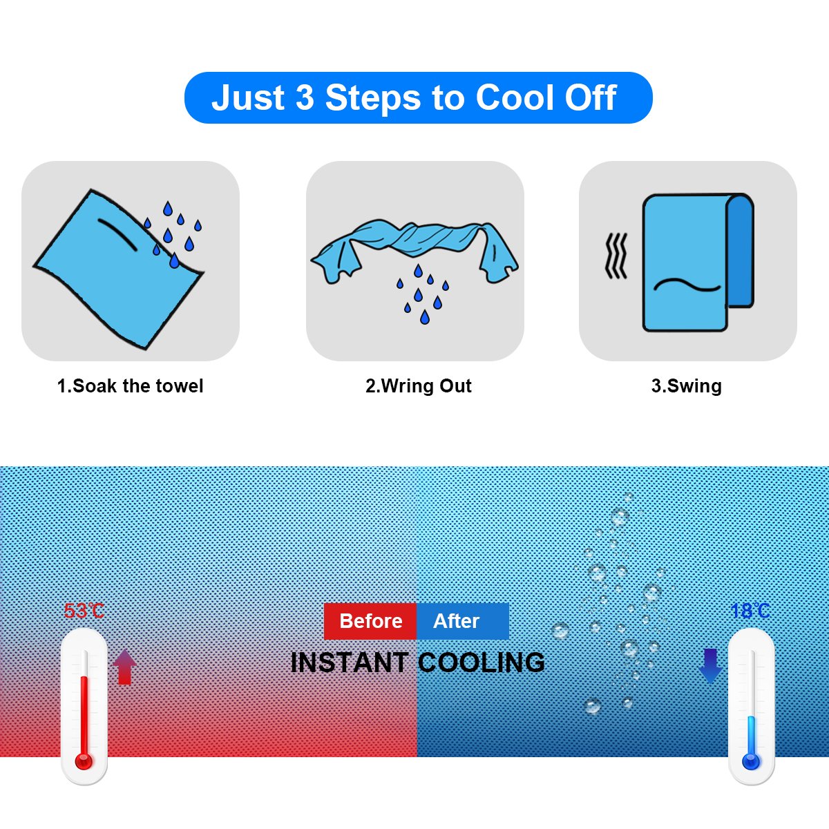 Vofler 6 Pack Cooling Towels - Microfiber Ice Cold Neck Wrap & Headband (40