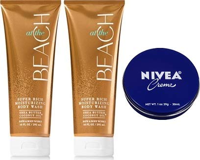 Bath and Body Works At the Beach Moisturizing Body Wash 2-Pack (10 Oz Each) + Travel Size Body Cream (1 Oz) - Hydrating Coconut & Sea Salt Scent for Summer, Vacation & Beach Getaways