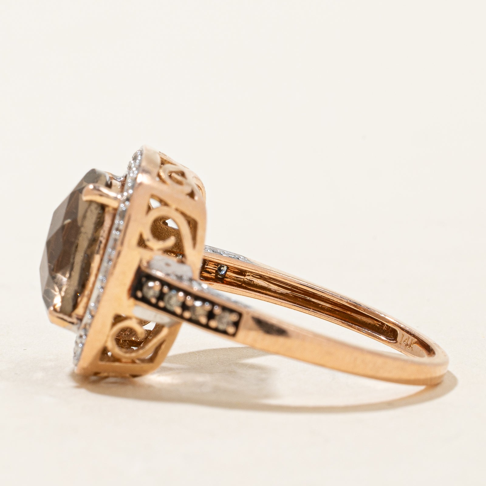 Elegant Smoky Quartz & Diamond Halo Cocktail Ring - 3.00ct Center Stone, 0.24ctw Diamonds - Size 7 - Perfect for Evening Parties, Weddings & Special Occasions