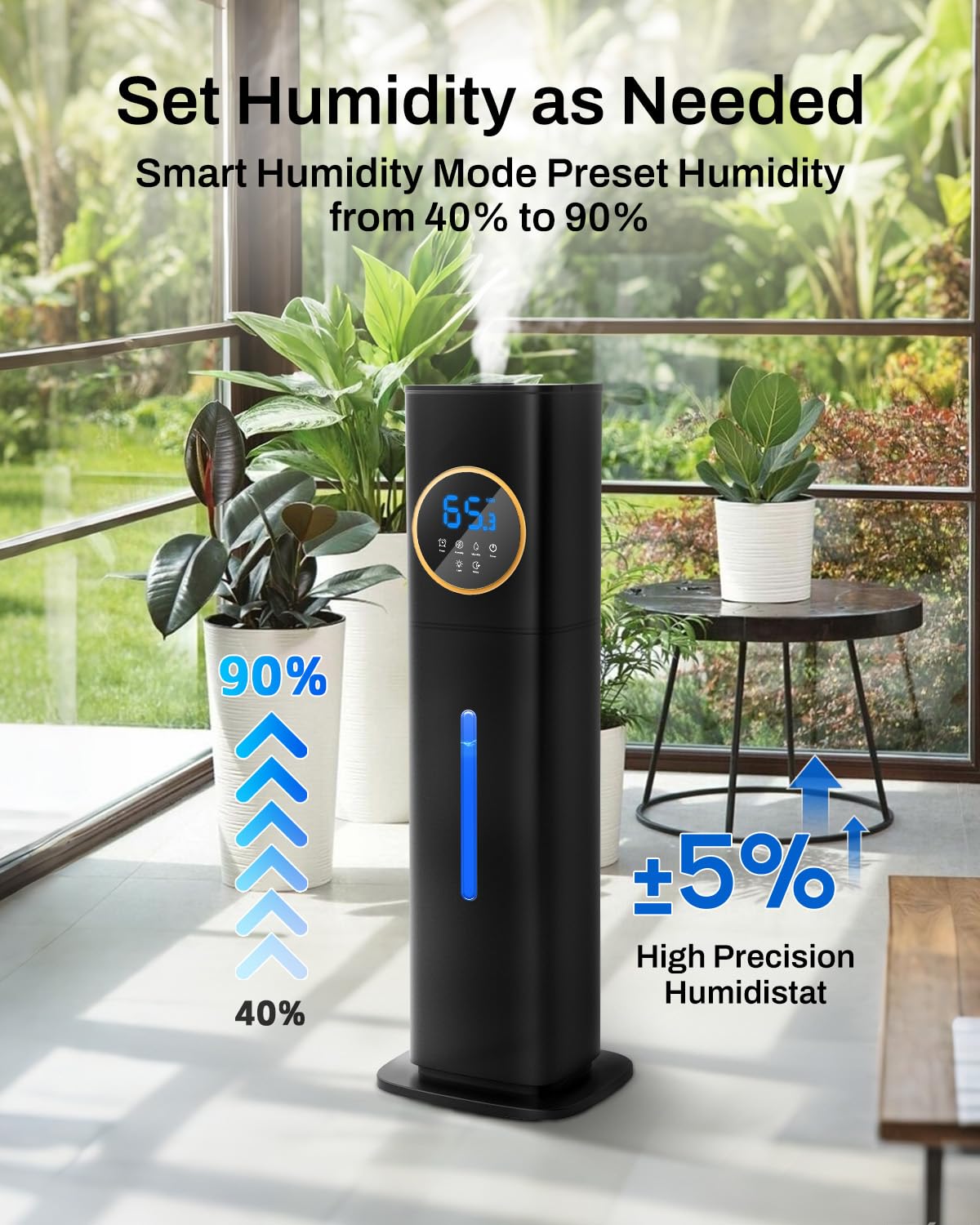 2.1Gal (8L) Large Room Cool Mist Humidifier with Essential Oil Diffuser & Night Light - Top Fill Whole House Humidifier for Bedroom, Plants, Baby, Kids & Adults (Black) | Perfect for Dry Air Relief, Nursery Care & Home Aromatherapy