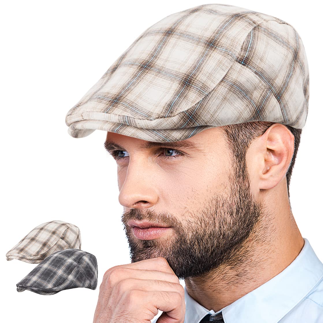 LADYBRO 2-Pack Unisex Flat Cap Newsboy Hat for Men & Women - Vintage Scally Cap Summer Golf Hat for Outdoor Activities, Casual Wear & Fashion Accessories