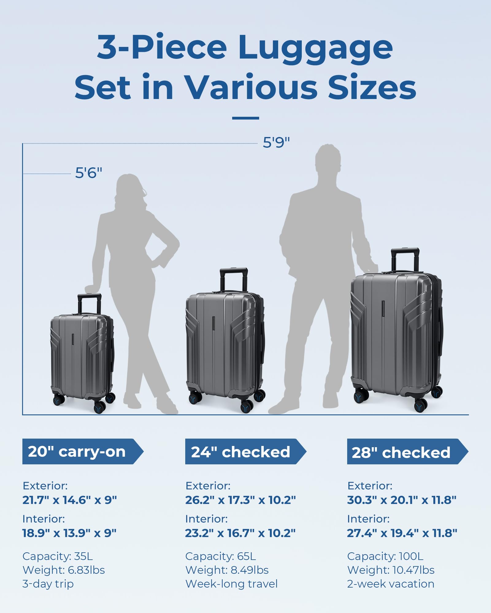 BAGSMART 28 Inch Lightweight PC Hard Shell Spinner Luggage with TSA Lock - Waterproof Rolling Suitcase for Travel, Business Trips & Vacation (Black)