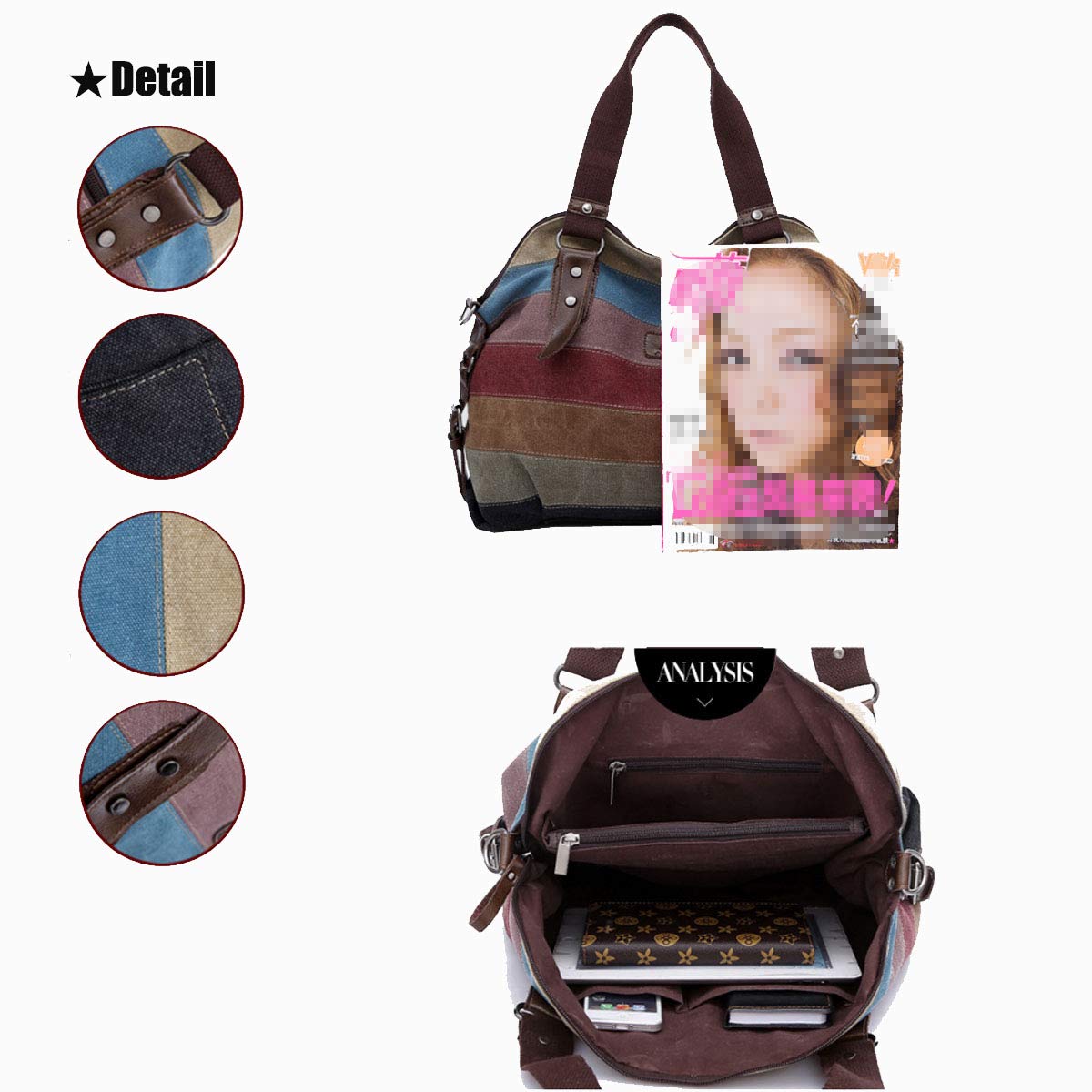 Stylish Women's Canvas Shoulder Bags - Multi-Color Hobo Handbags, Casual Messenger & Crossbody Tote with Top Handle | Perfect for Work, Travel & Everyday Use