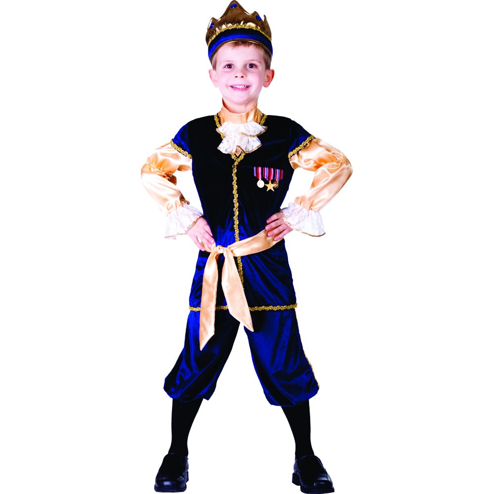 Royal Prince Costume for Boys - Renaissance Blue & Gold Outfit with Top, Pants & Crown - Perfect for Halloween, Cosplay & Medieval Theme Parties