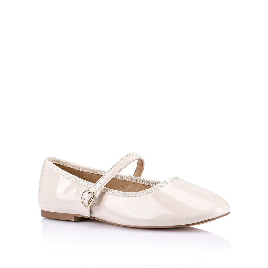 Bambi Mary Jane Flats - Bone Patent Leather Shoes for Women | Comfortable & Stylish Ballet Flats for Work, Casual & Wedding Occasions