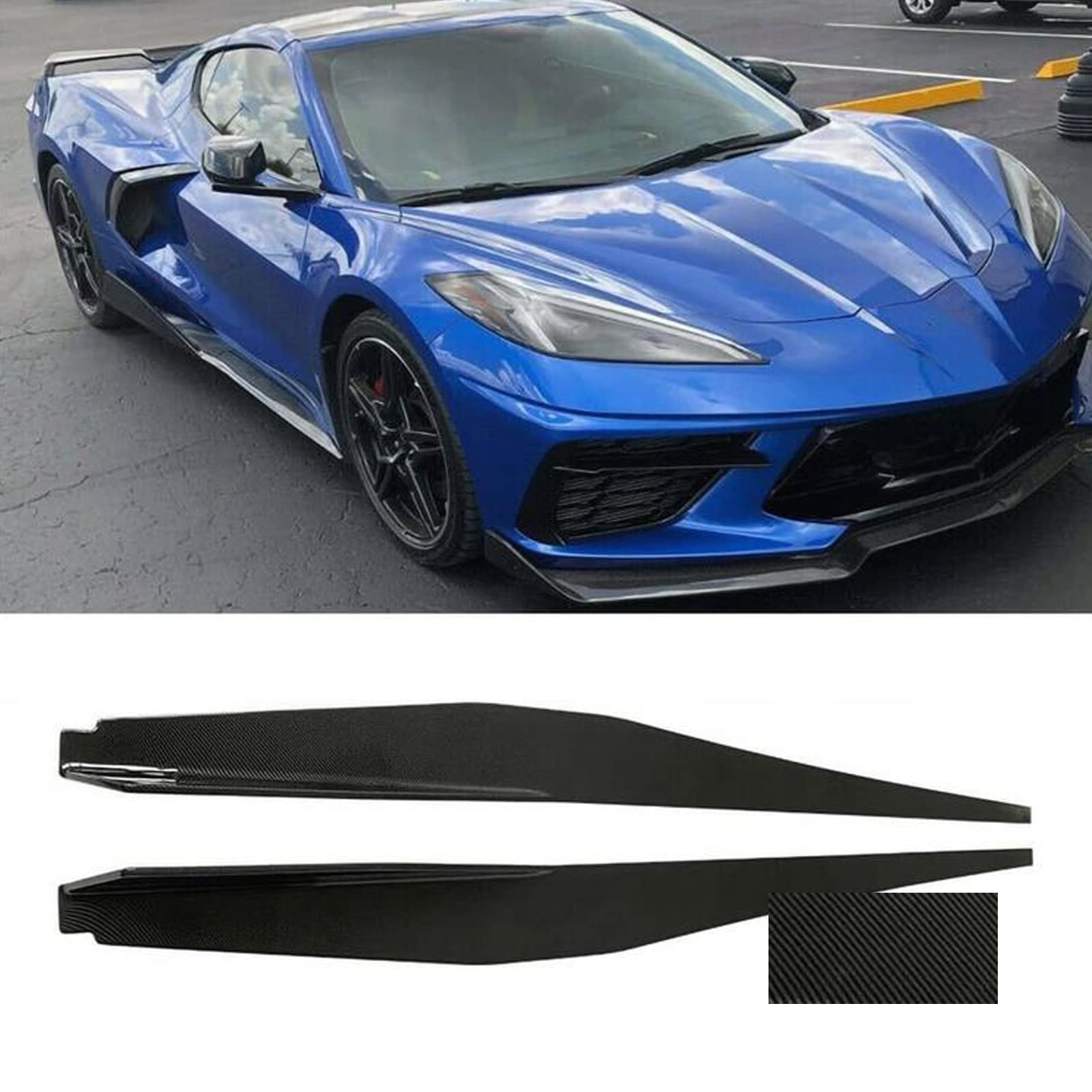 NINTE Carbon Fiber Side Skirts for 2020-2023 Chevy Corvette C8 Coupe | 5VM Style Rocker Panel Extensions | Enhance Sporty Look & Vehicle Protection (Perfect for Racing, Car Shows & Daily Driving)