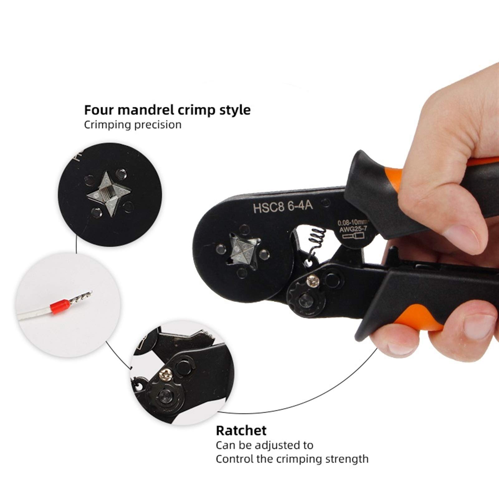 HSC8 6-4/6-6 1200pcs Hand Crimping Tool Kit - Mini Electrical Wire Crimper Pliers with Tubular Terminal Ferrule Connectors for Secure Wiring - Perfect for DIY Electronics, Automotive & Home Electrical Repairs