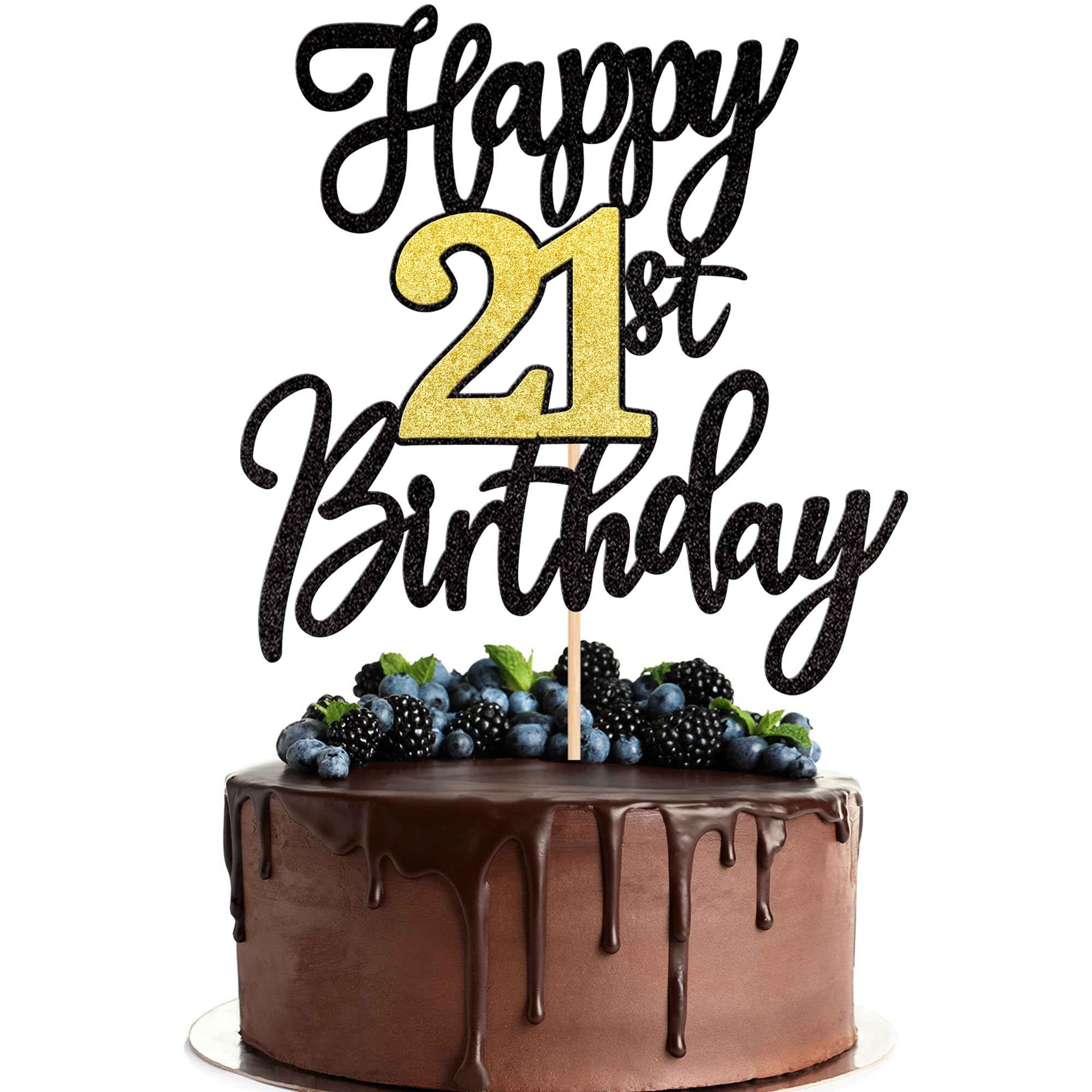 1 PCS Happy 21st Birthday Cake Topper - Black & Gold Glitter 'Cheers to 21 Years' Cake Decoration for 21st Birthday Party Supplies | Perfect for Anniversary Celebrations, Milestone Cakes & Festive Decor