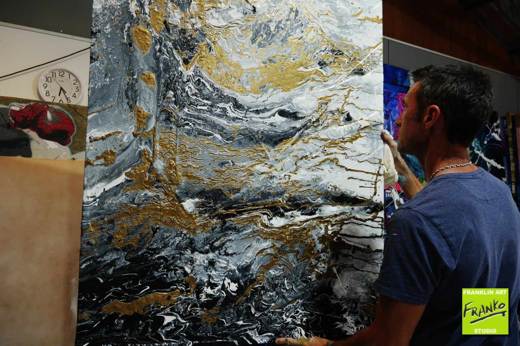 Golden Interlude 120cm x 100cm Grey Black Gold Textured Abstract Canvas Wall Art - Modern Home Decor for Living Room, Bedroom & Office