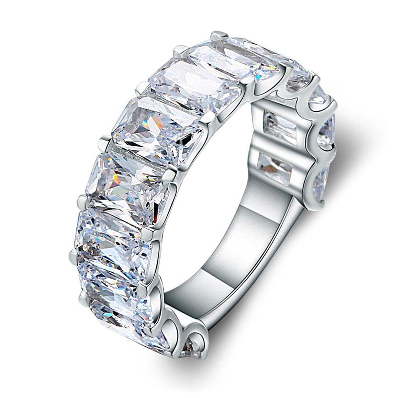 BeBold 6Ct Radiant Cut Simulated Diamond CZ Gatsby Half Eternity Wedding Band Ring - White Gold Plated for Women, Bridal Jewelry, Anniversary Gift, Engagement Ring Alternative, Vintage Style Wedding Band
