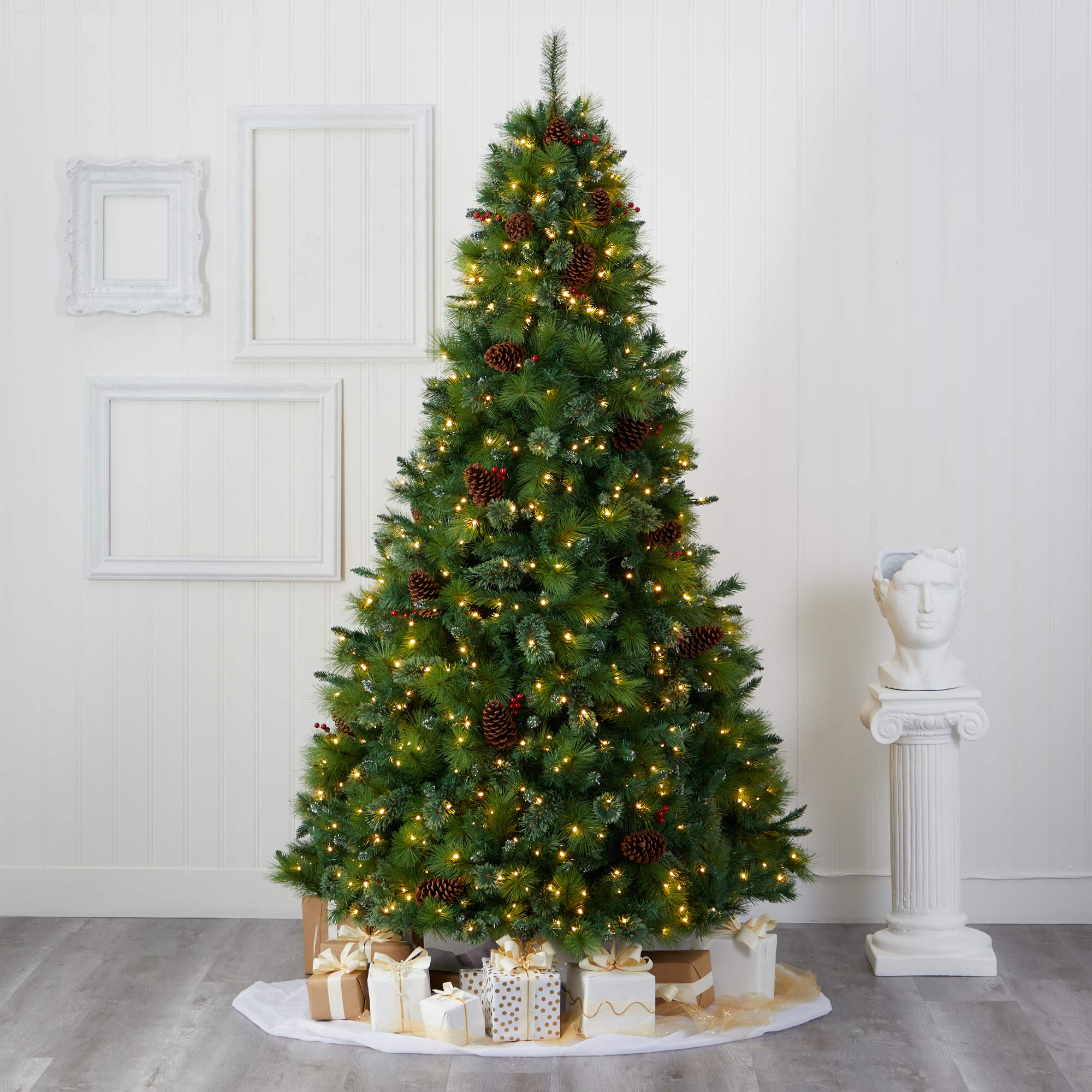 Nearly Natural 8ft Montana Mixed Pine Artificial Christmas Tree with Pine Cones, Berries & 700 Clear LED Lights - Perfect for Holiday Home Decor, Office Christmas Party & Festive Indoor Decoration