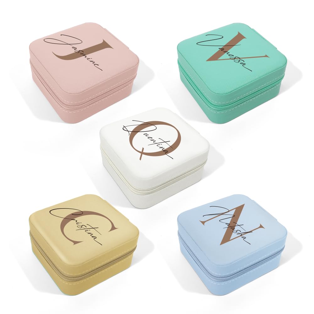 Personalized Initial & Name Jewelry Box - Custom Engraved Travel Case Organizer for Women | Bridesmaid Gifts, Birthday Presents | Perfect for Travel, Wedding Accessories & Jewelry Storage (Design 05)