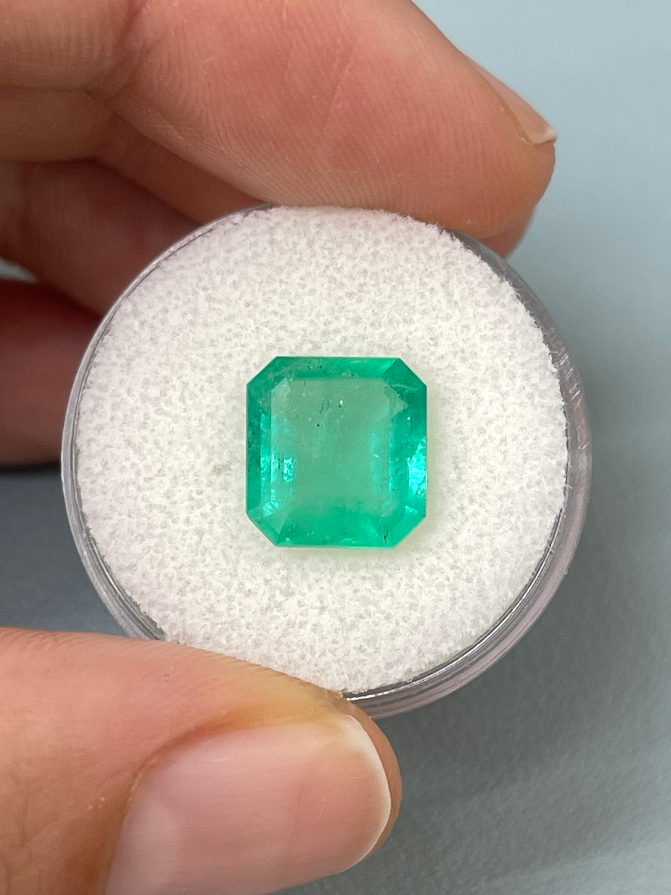 3.59 Carat 10.5x10mm Spring Green Loose Colombian Emerald Asscher Cut Gemstone for Jewelry Making, Engagement Rings & Luxury Gifts