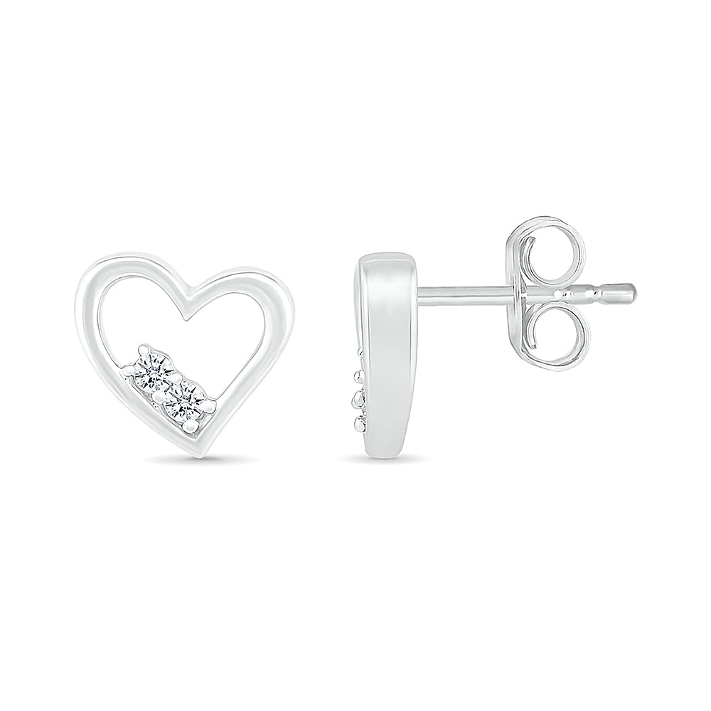 DGOLD Sterling Silver Round White Diamond Two Stone Heart Stud Earrings for Women (1/10 cttw) - Elegant Jewelry Gift for Valentine's Day, Anniversary & Special Occasions