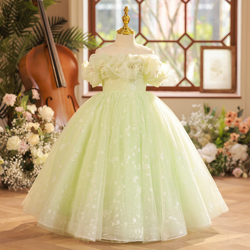 Elegant Light Green Tube Top First Communion Princess Dress for Baby Girls - Toddler Prom Dress for Special Occasions, Baptism, Birthday & Photo Shoots