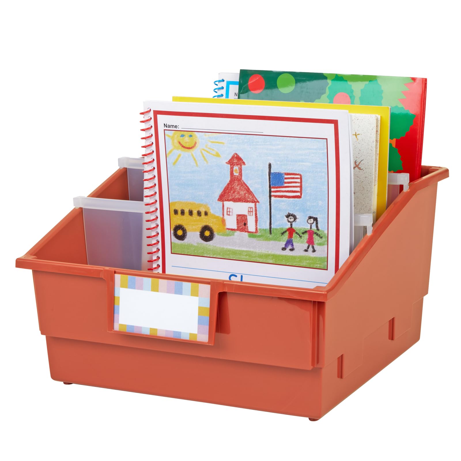 Really Good Stuff Picture Book Classroom Library Bins with Dividers - 6 Pack - Clay | Durable Book Storage for Kids | Perfect for Classroom Organization, Homeschooling & Daycare Centers