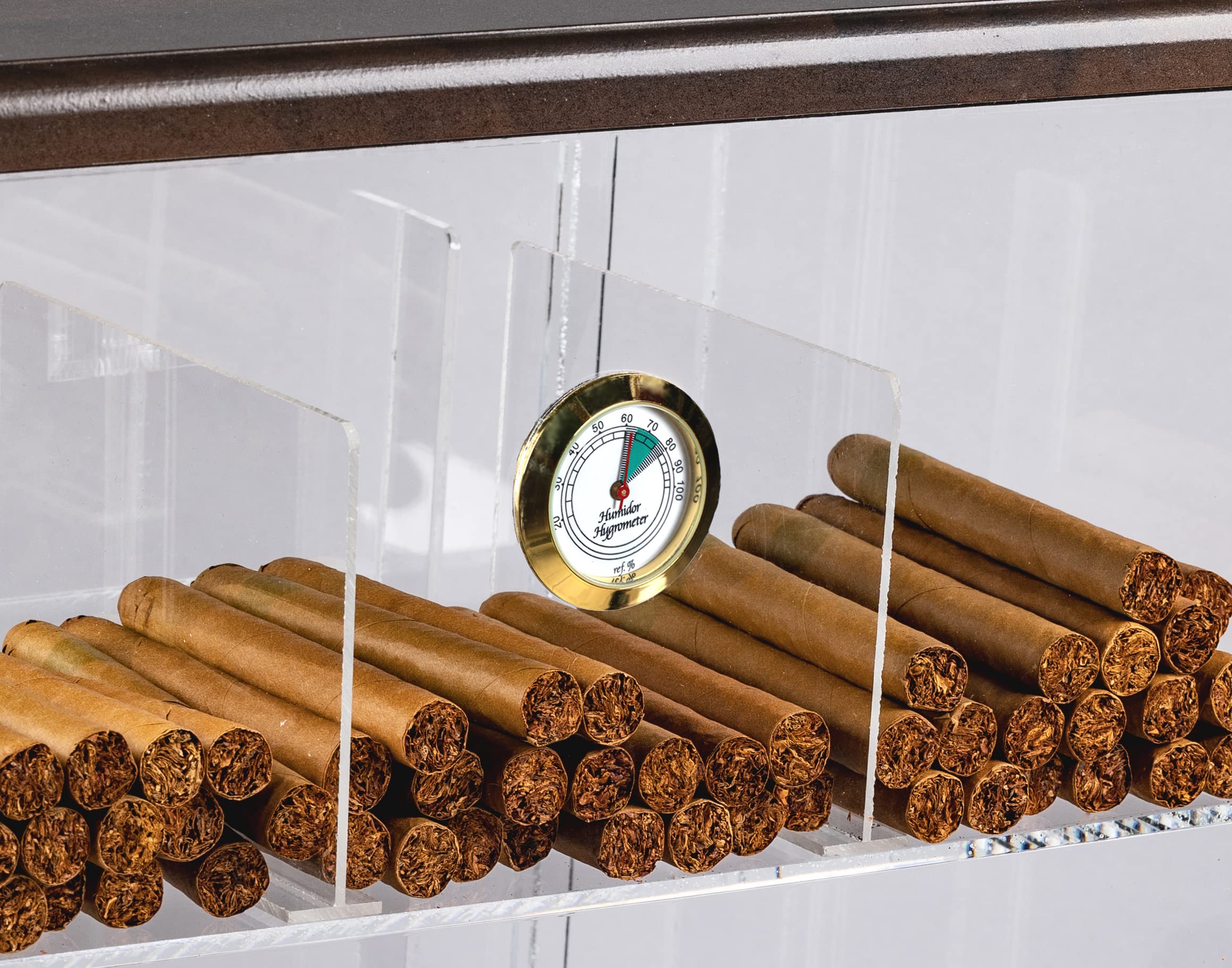 Prestige Import Group Roosevelt 250-Count Acrylic Cigar Humidor Case with Wood Base & Top, 9 Storage Bins & Built-in Hygrometer - Premium Cigar Storage Solution for Home, Office or Lounge