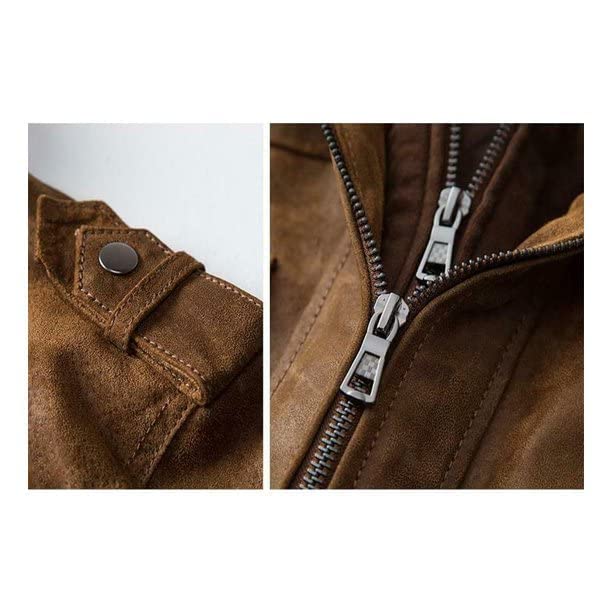 Men's Brown Genuine Leather Motorcycle Jacket with Detachable Hood - Windproof Biker Jacket for Riding, Outdoor Adventures & Casual Wear