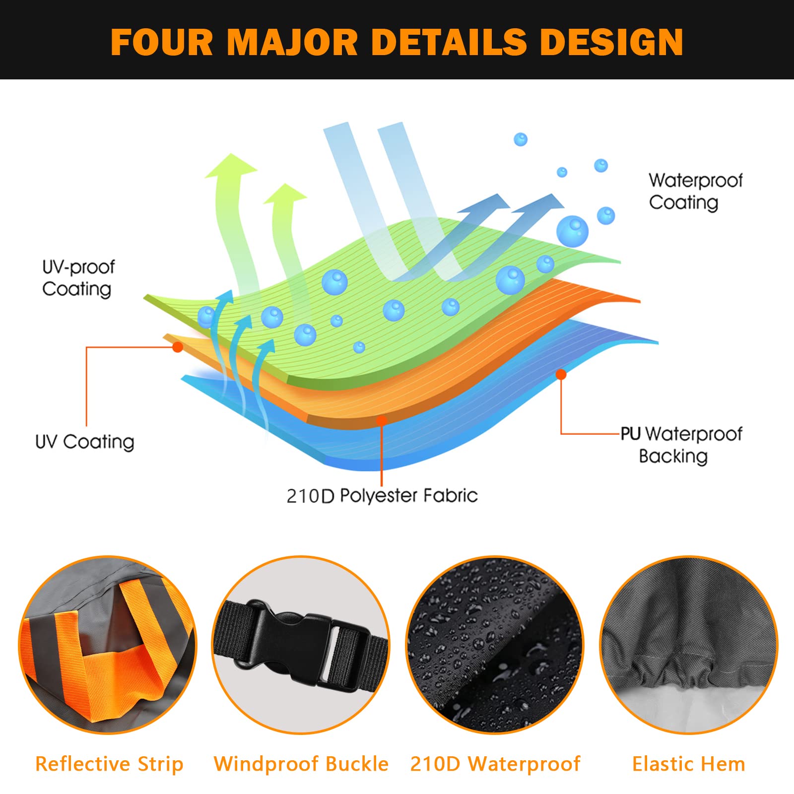 Heavy Duty Waterproof Motorcycle Cover for Outdoor Use - Fits Yamaha Honda Suzuki Kawasaki (XXL Black&Orange) - Ideal for Garage & Travel Protection