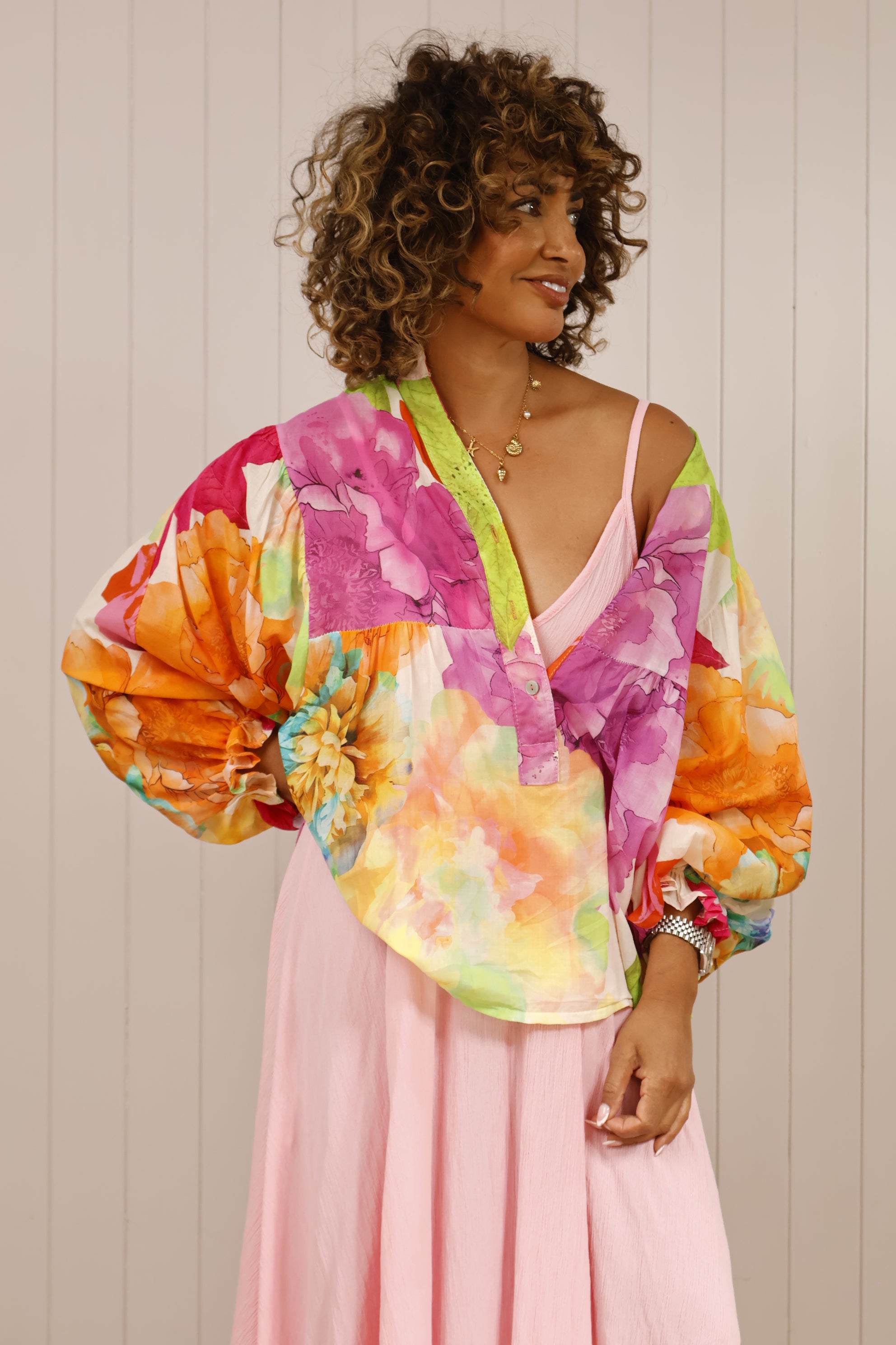 Floral Print Blouse for Women - Fuchsia Pink Chic Top for Casual Wear & Spring Outfits