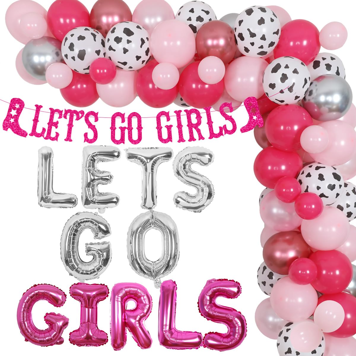 Western Cowgirl Party Decorations - Let's Go Girls Bachelorette Decor in Hot Pink | Nashville Bridal Shower Balloon Garland with Banner for Western Themed Parties, Birthday Celebrations & Girls Night Out | Perfect for Bachelorette Parties, Bridal Showers & Western Theme Events