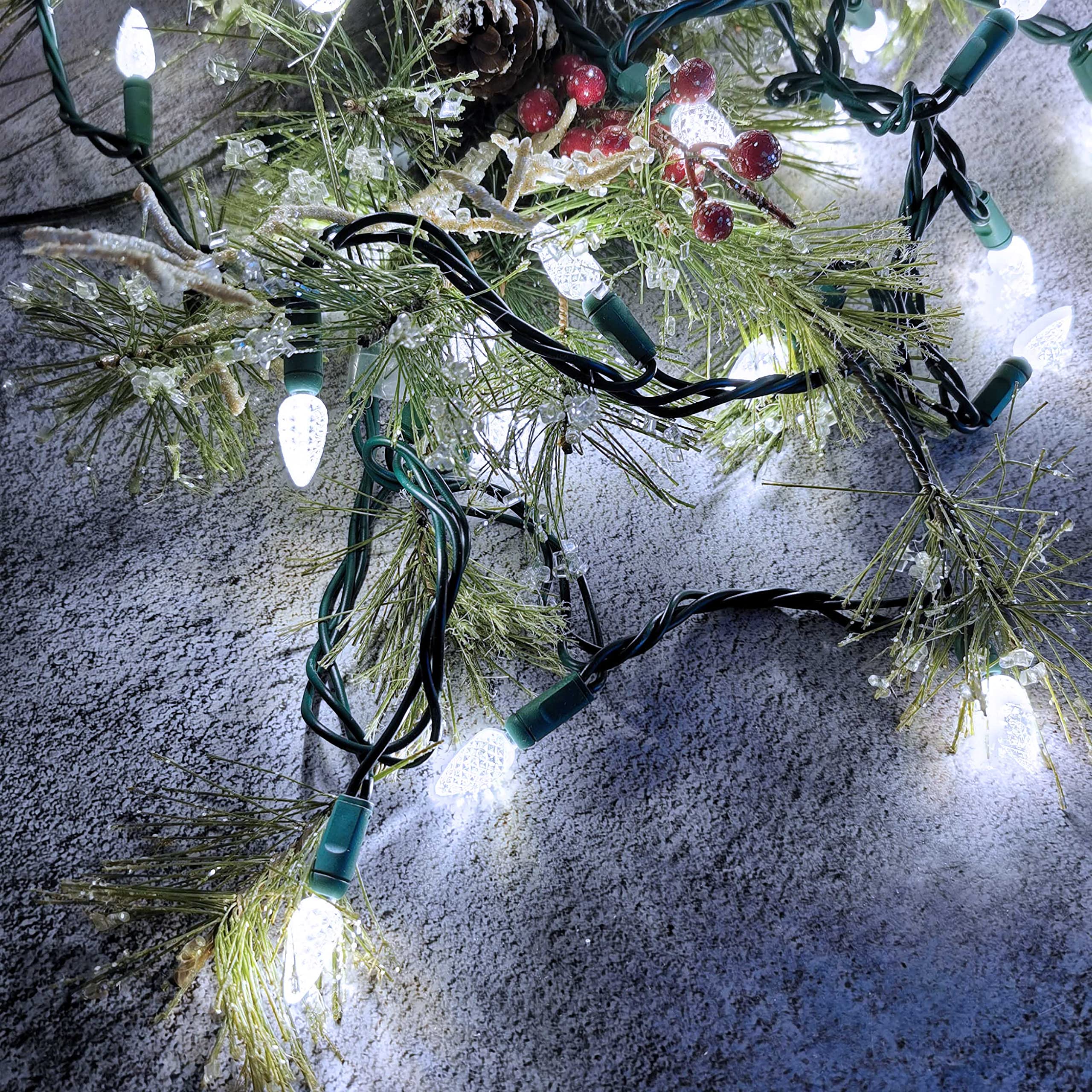 50 Cool White LED Christmas String Lights - 17FT Green Wire, 120V UL Certified for Indoor & Outdoor Holiday Decor - Perfect for Trees, Pathways, and Party Decorations (C3 Bulbs)