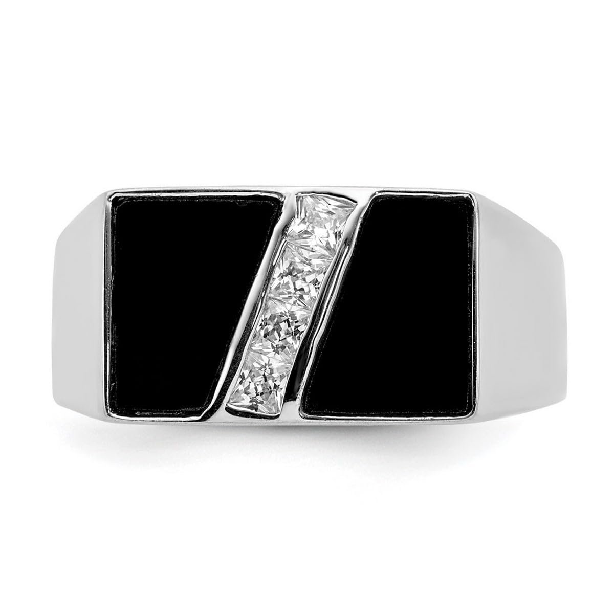 925 Sterling Silver Men's Cubic Zirconia & Simulated Onyx Ring - Polished Elegant Wedding Band, Anniversary Gift for Him, Perfect for Formal Events & Date Nights