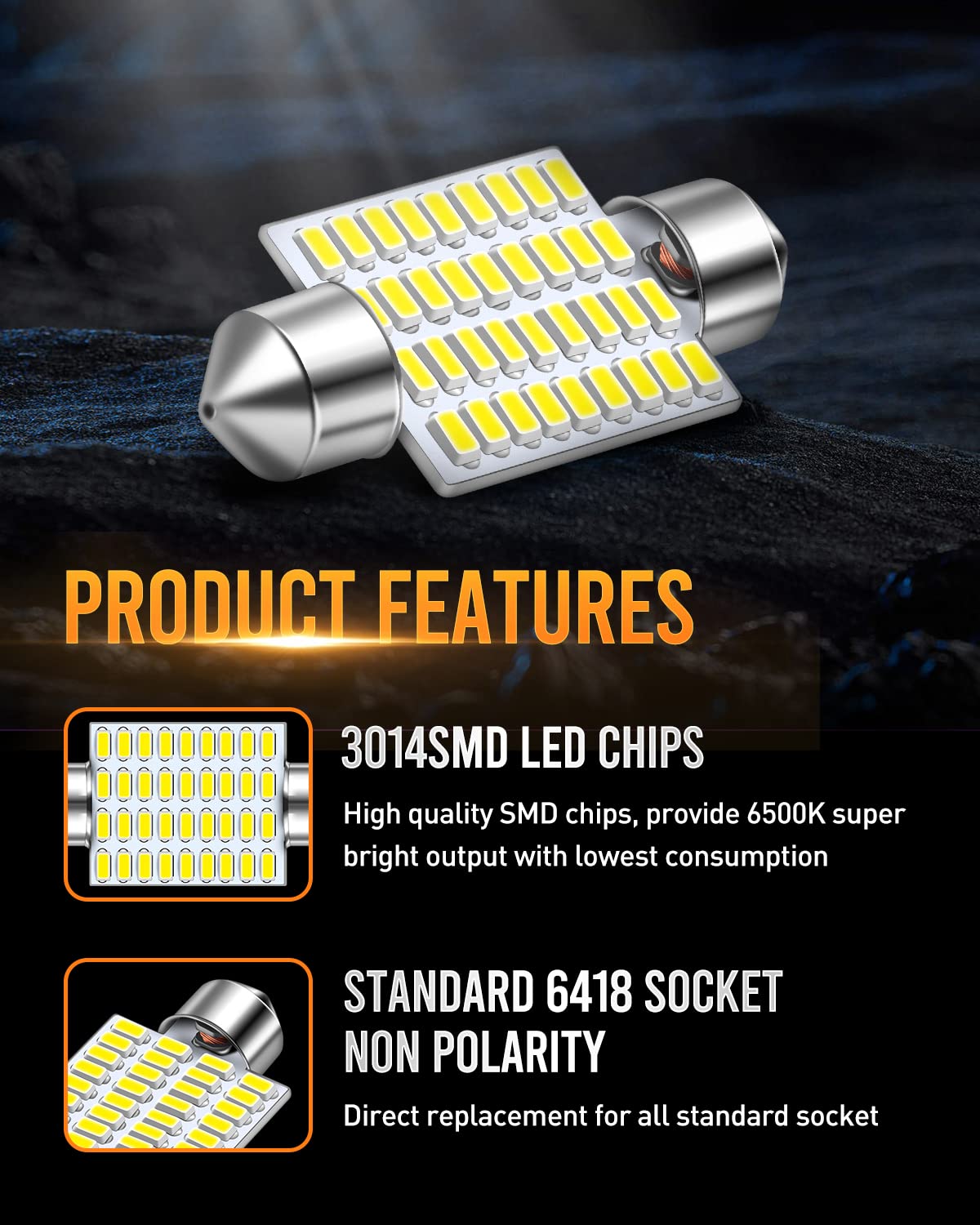 LUYED 6418 6411 LED Bulb - 860 Lumens Xenon White Canbus Error Free 1.5 inches 36mm DE3423 DE3425 LED Lights for Car Interior Dome Map Door Courtesy License Plate Lights - Pack of 2 - Perfect for Night Driving and Interior Lighting Enhancement