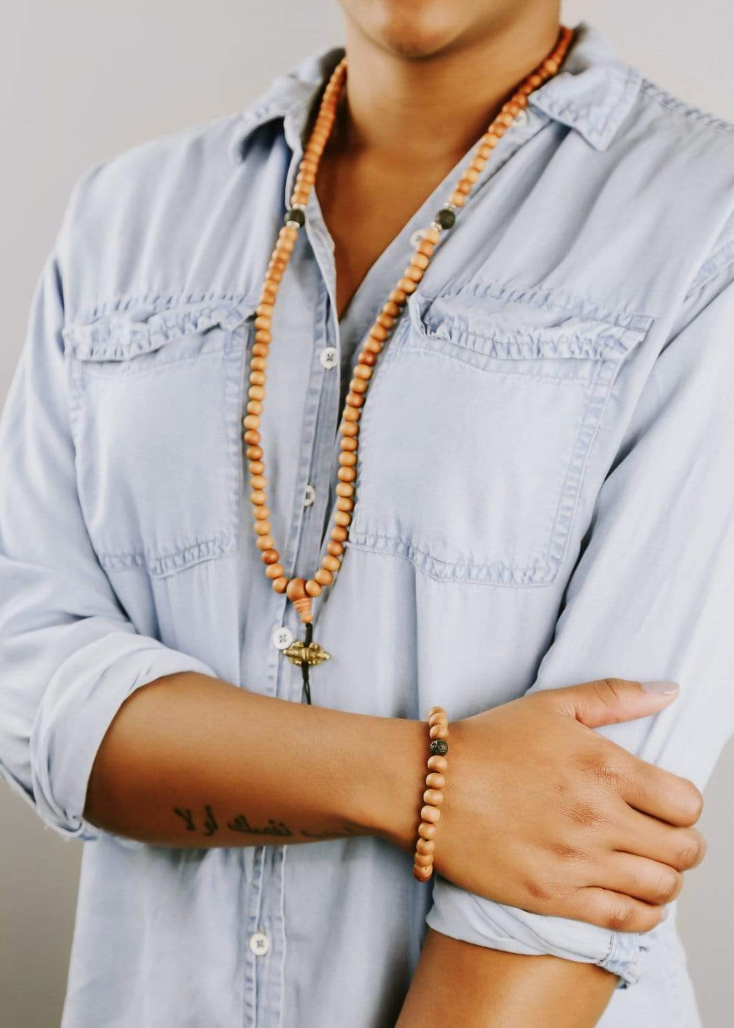108 Bead Natural Wood & Lava Rock Mala Prayer Bracelet - Meditation, Yoga & Spiritual Healing Accessory