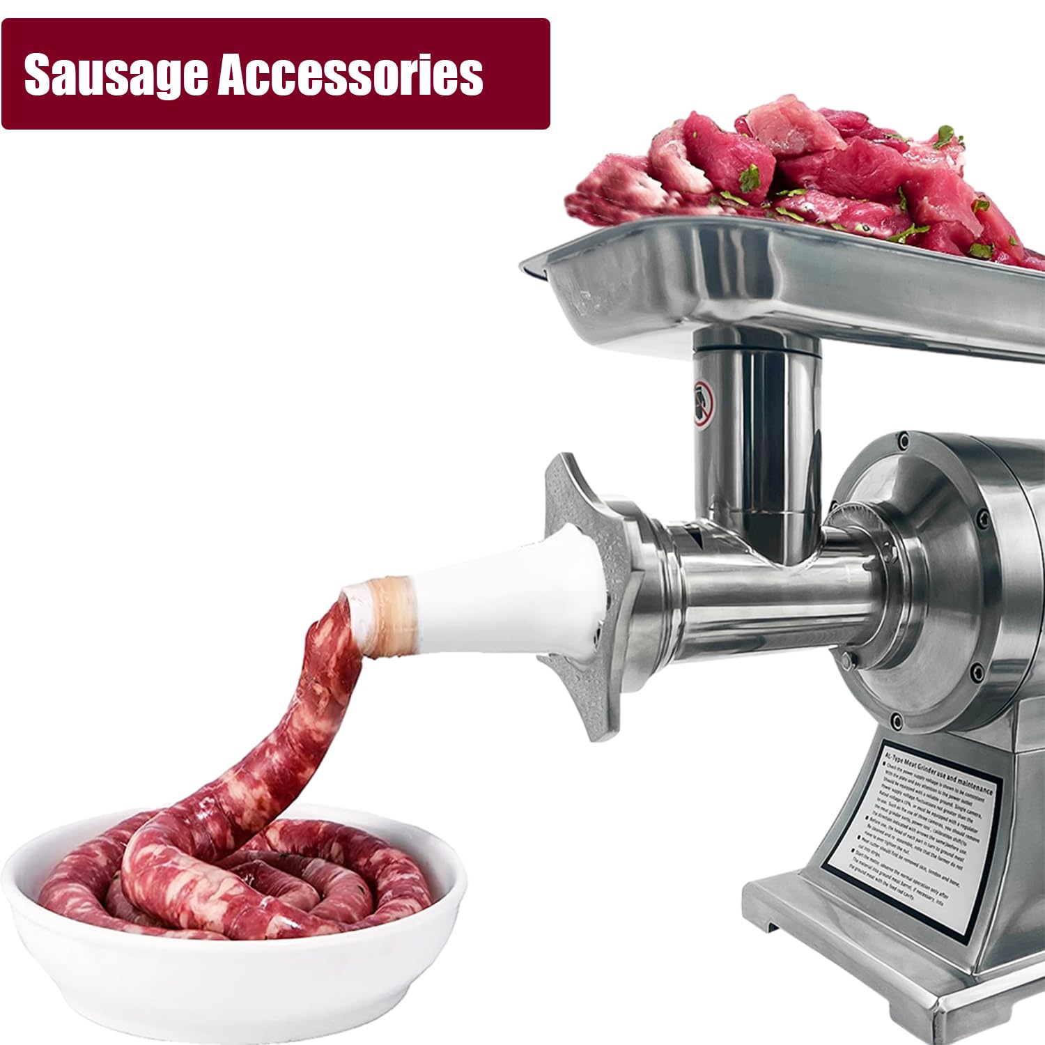 Commercial Meat Grinder 550Lb/H - 1100W Heavy Duty Stainless Steel Electric Food Grinder & Mincer - Industrial Sausage Stuffer Maker with 2 Blades, 3 Grinding Plates & Sausage Tubes - Perfect for Butcher Shops, Restaurants & Home Kitchens