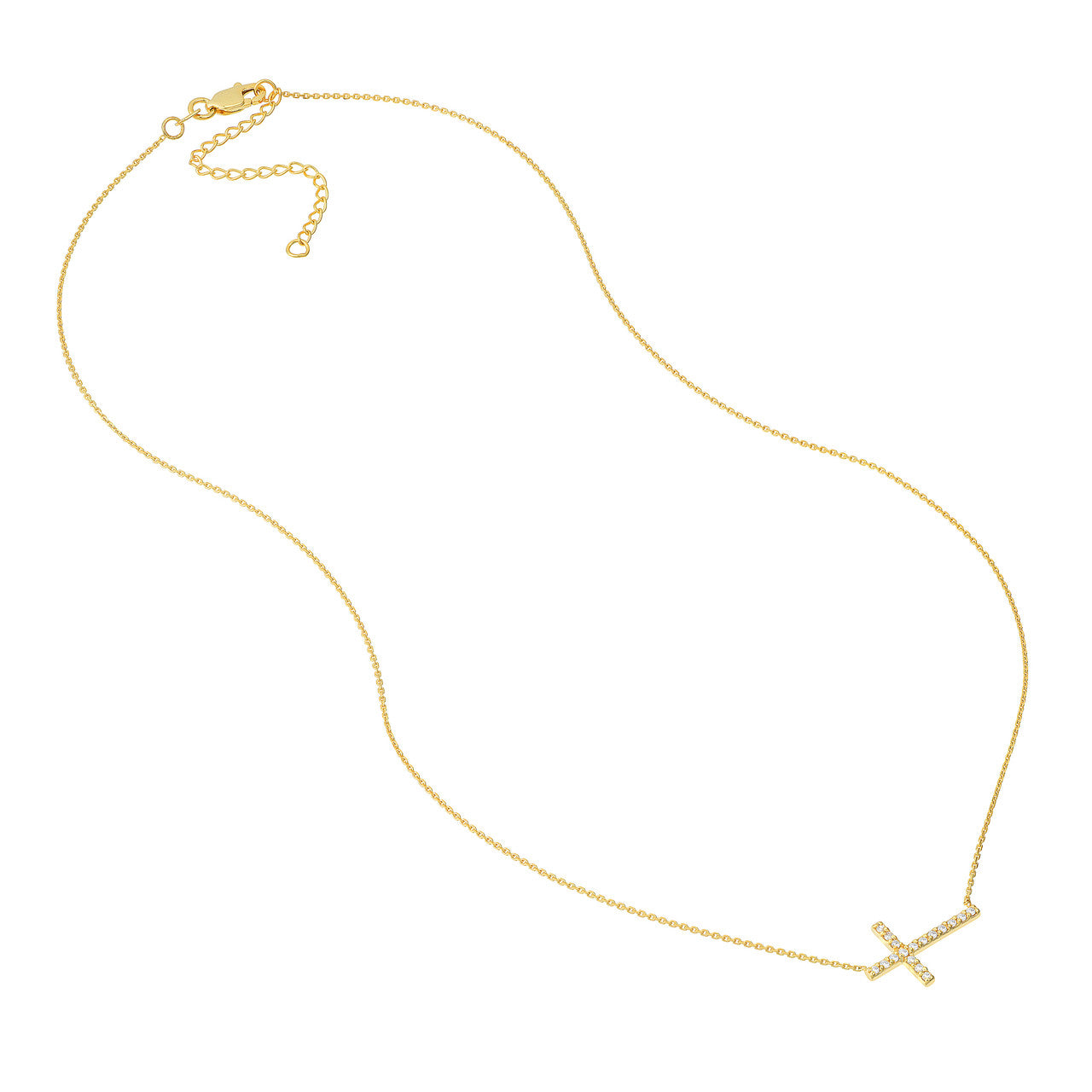 16ctw Diamond Sideways Cross 14K Yellow Gold Necklace - Elegant Religious Jewelry for Women, Perfect for Church, Weddings & Special Occasions