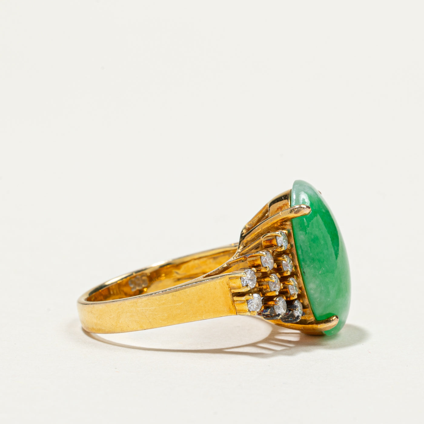 Exquisite 4.80ct Oval Cabochon Jadeite & 0.31ctw Diamond Cocktail Ring - Size 5.25 | Elegant Statement Jewelry for Weddings, Parties & Special Occasions
