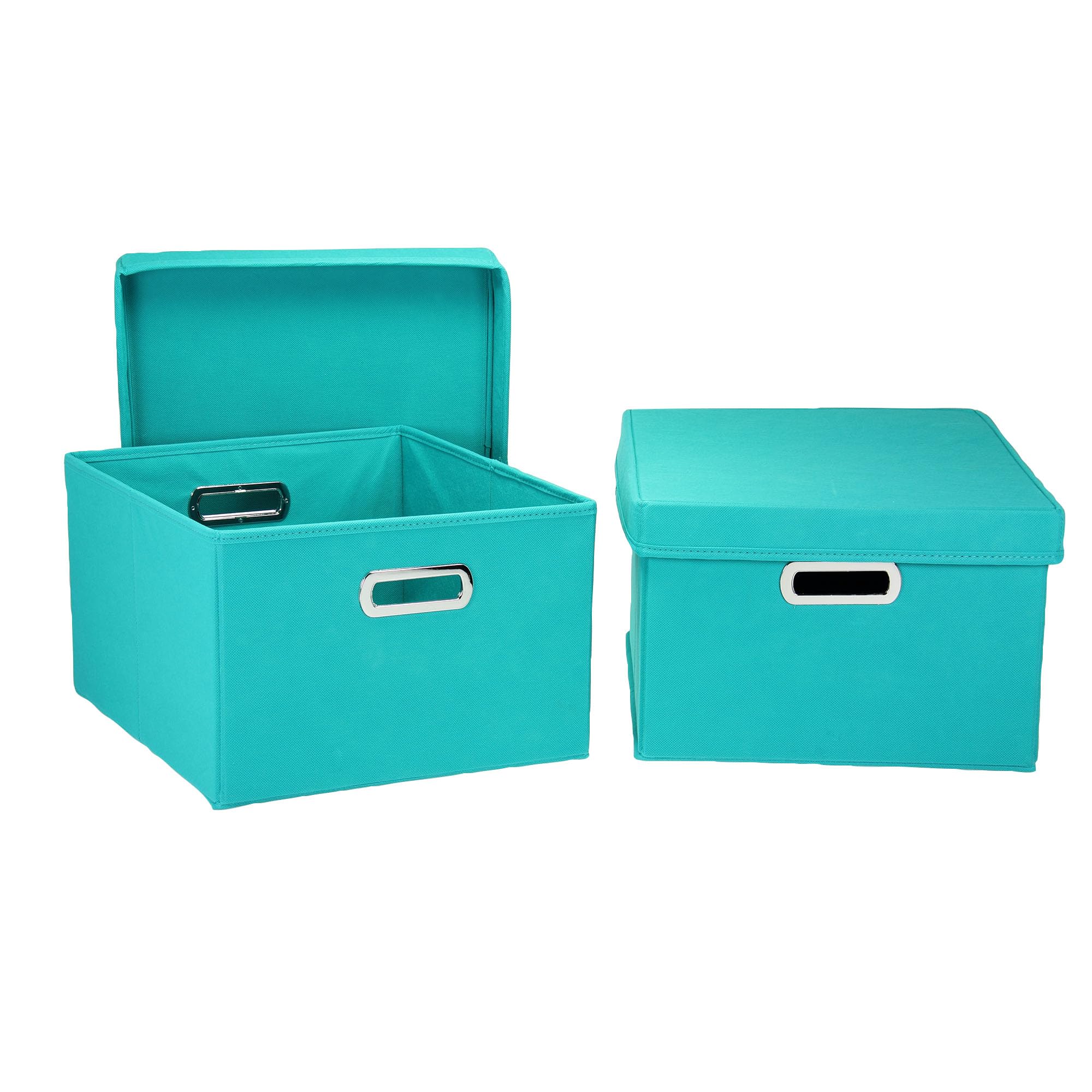 Fabric Storage Bins with Lids & Handles - Foldable Closet Organizer for Bedroom, Bathroom, or Office - Aqua Home Organization Boxes for Clothes, Toys & Essentials