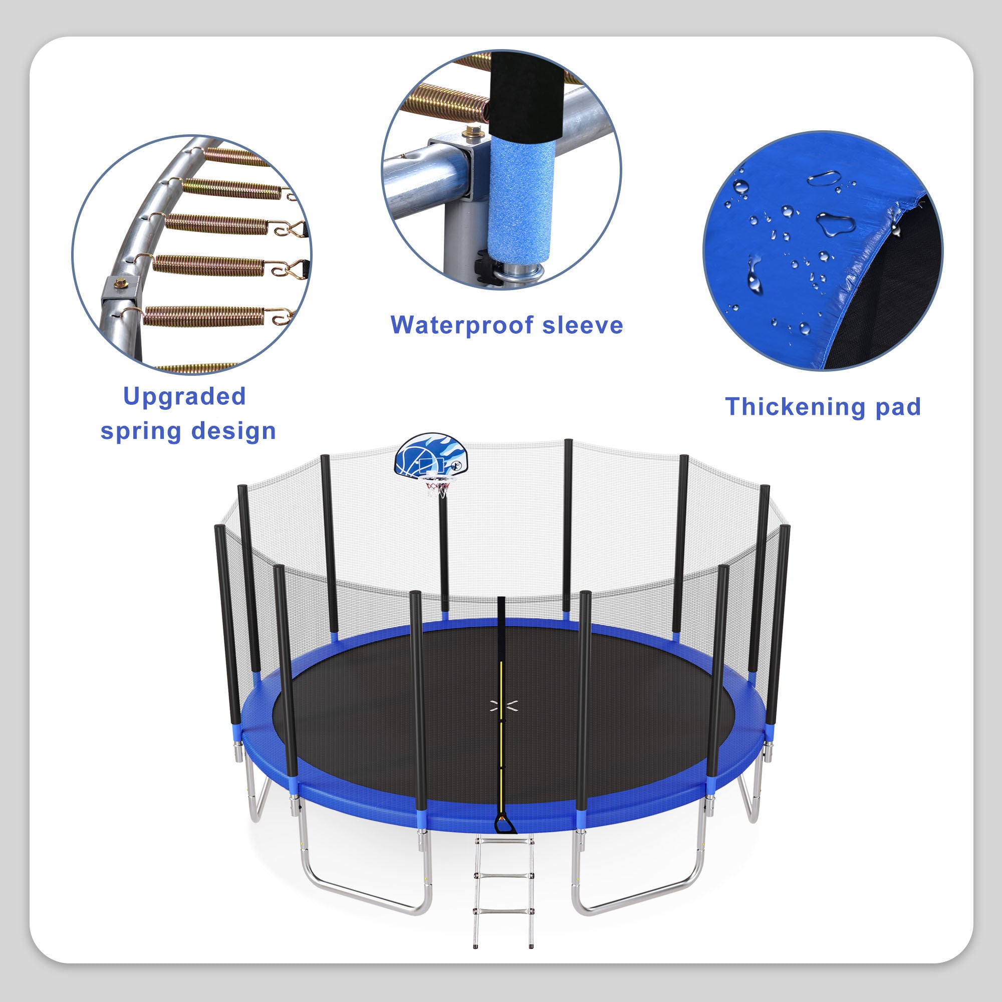 16FT Kids Trampoline with Safety Enclosure Net, Basketball Hoop & Ladder - Easy Assembly Round Outdoor Trampoline for Backyard Fun & Exercise