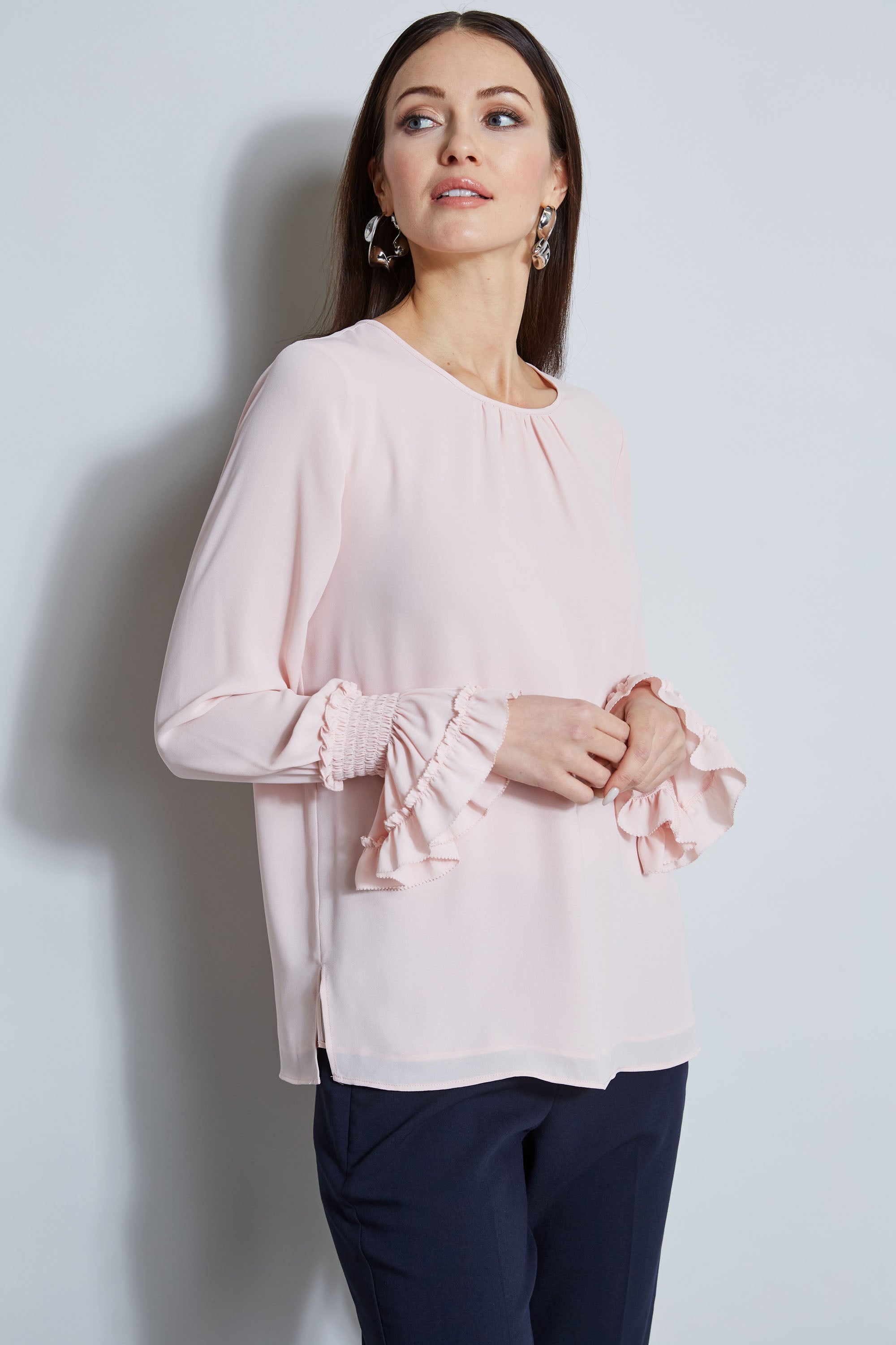 Tahari Women's Elegant Ruffle Cuff Blouse - Stylish Office Wear & Casual Outfit for Work, Date Night, and Special Occasions