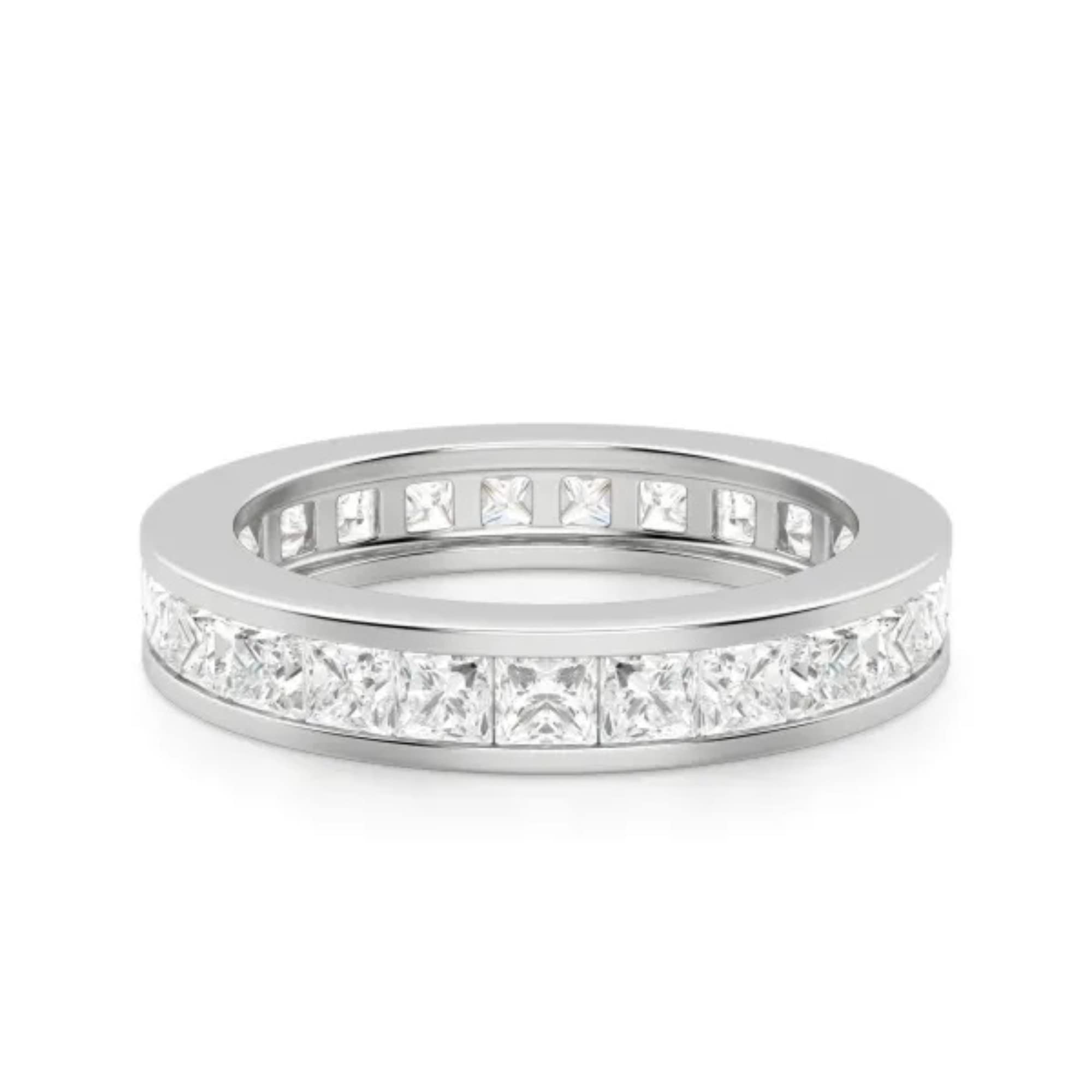 14K White Gold 3.0CT Princess Cut Moissanite Engagement Ring - Excellent Grade Diamond Wedding Band for Women, Channel Set Bridal Jewelry (Perfect for Proposals, Anniversaries & Special Occasions)