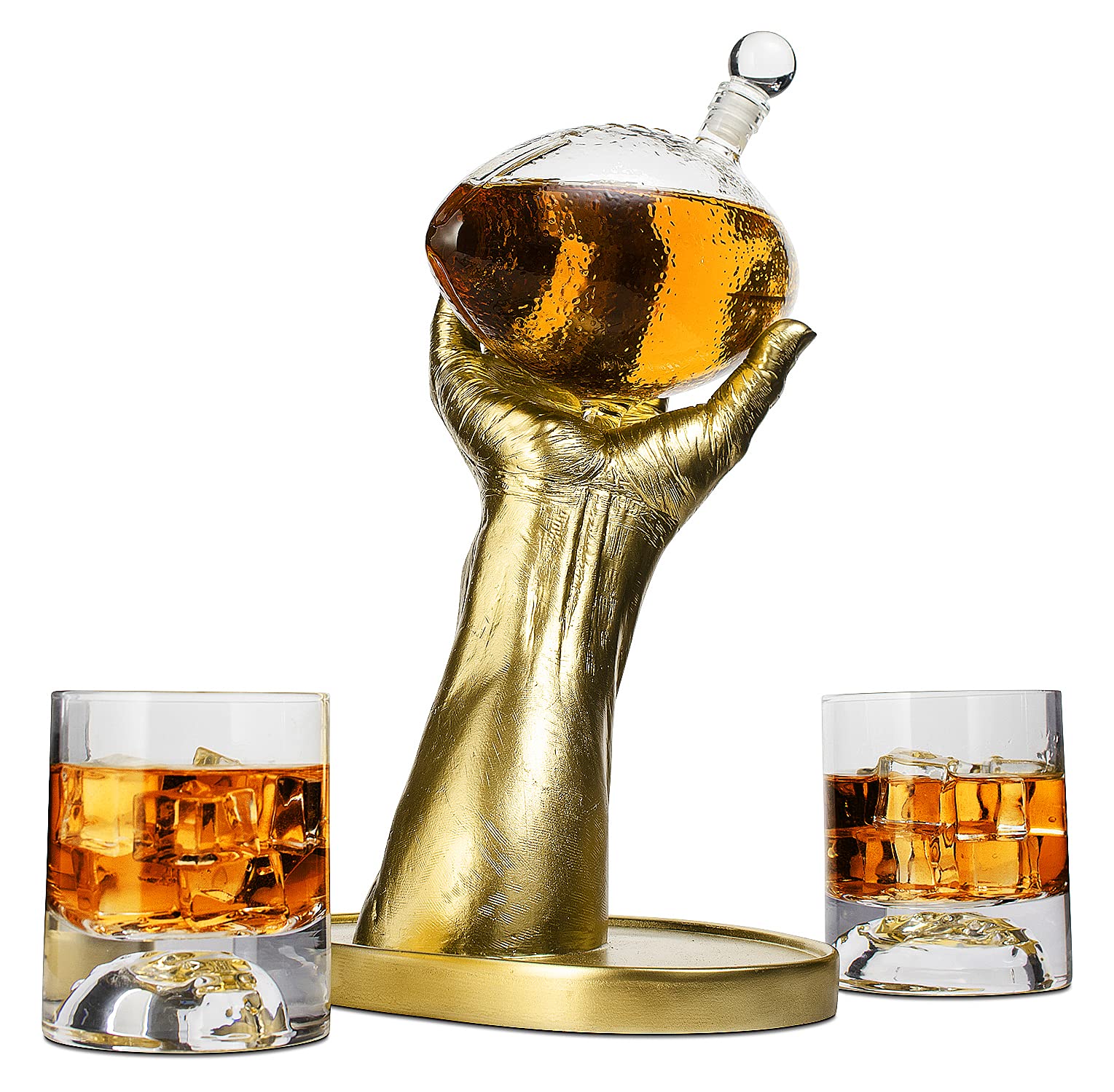 Realistic Quarterback Hand Whiskey Decanter Set with 2 Glasses - Unique Football Gifts for Men, Dad, Him, Brother - Perfect Birthday, Retirement, Christmas Present for Sports Lovers - Great for Game Nights, Man Cave Decor & Whiskey Enthusiasts