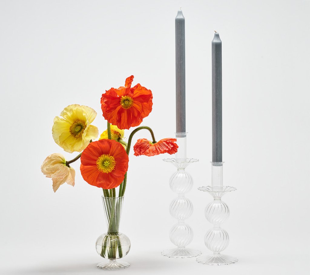 Bella Clear Glass Short Candle Holders - Set of 2, Packaged in Gift Box - Perfect for Table Centerpieces, Wedding Decor & Home Ambiance Lighting