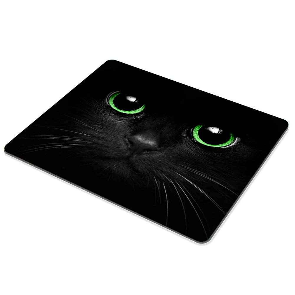 SSOIU Black Cat Mouse Pad with Green Eyes - Non-Slip Rubber Gaming Mousepad for Computers & Laptops (9.5 x 7.9 Inches, 240x200x3mm) - Perfect for Office, Gaming & Home Use