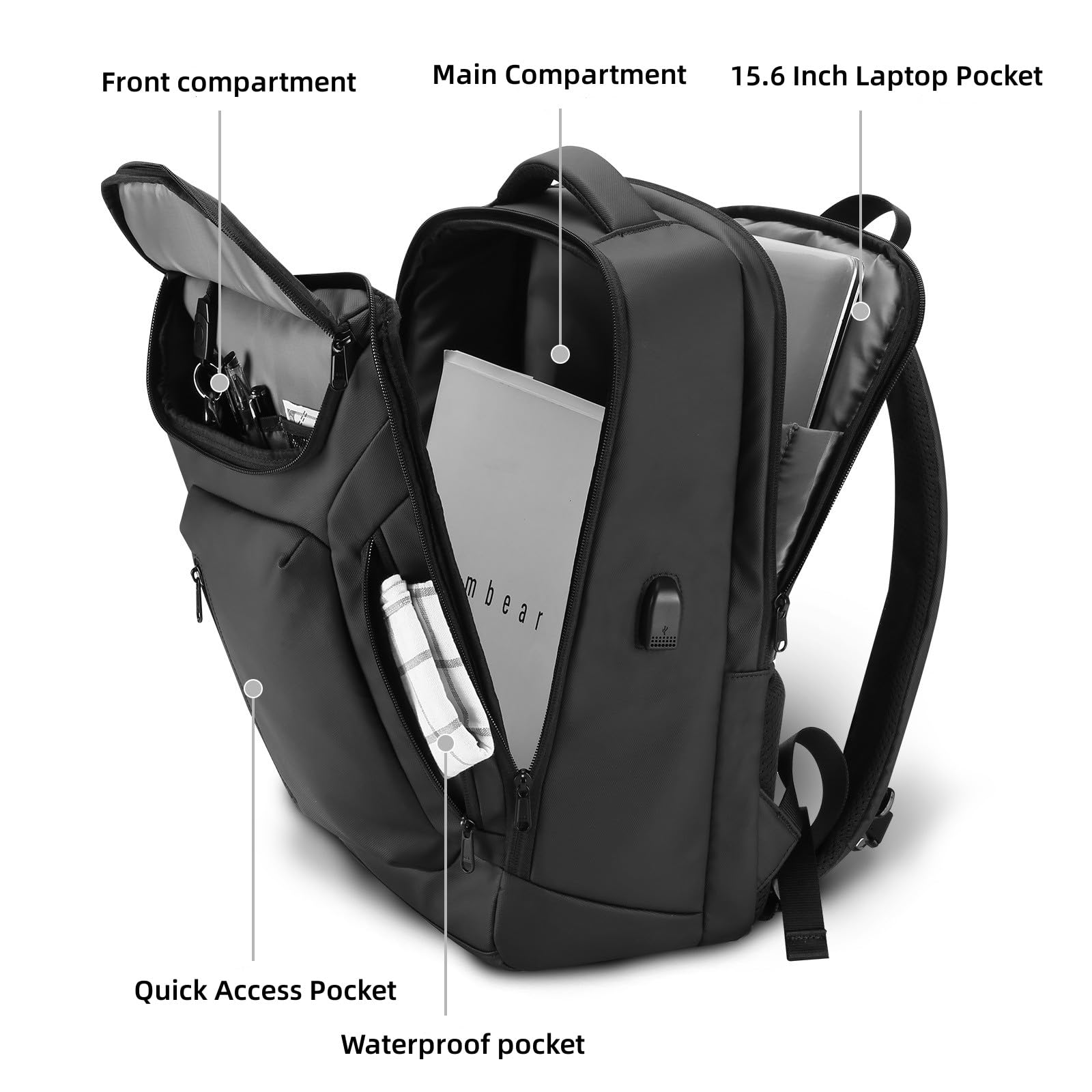 HOMIEE Business Smart Backpack - Waterproof & Slim 15.6 Inch Laptop Backpack with USB Charging Port - Durable High-Tech Daypack for Work, Travel & College - Black    Perfect for Professionals, Students & Commuters - Office, Business Trips & Daily Use
