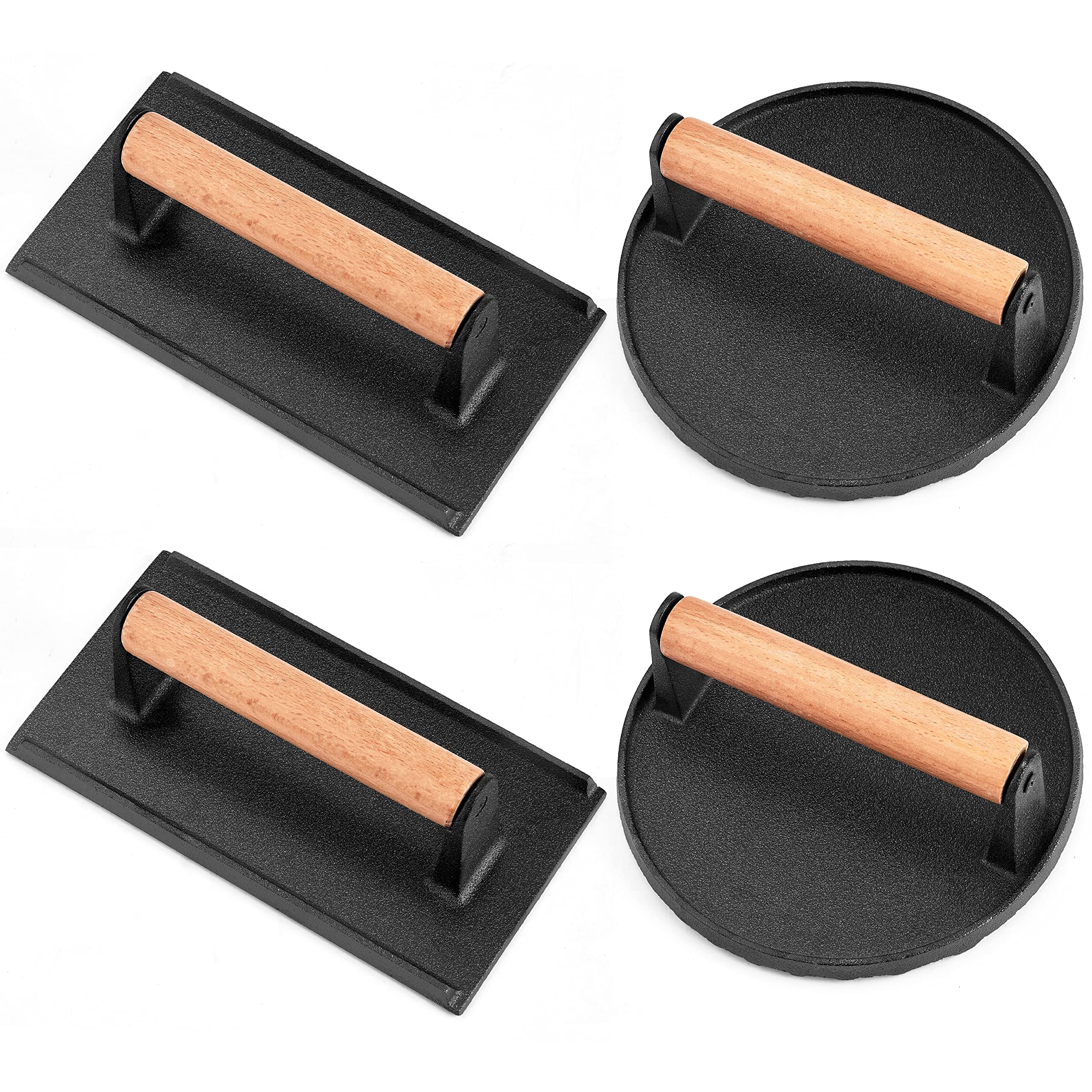 Leonyo 4-Piece Heavy Duty Cast Iron Smash Burger Press Set - Perfect for Griddles, Flat Top Grills, Bacon, Steaks & Sandwiches - Ideal for BBQ, Restaurants & Home Cooking
