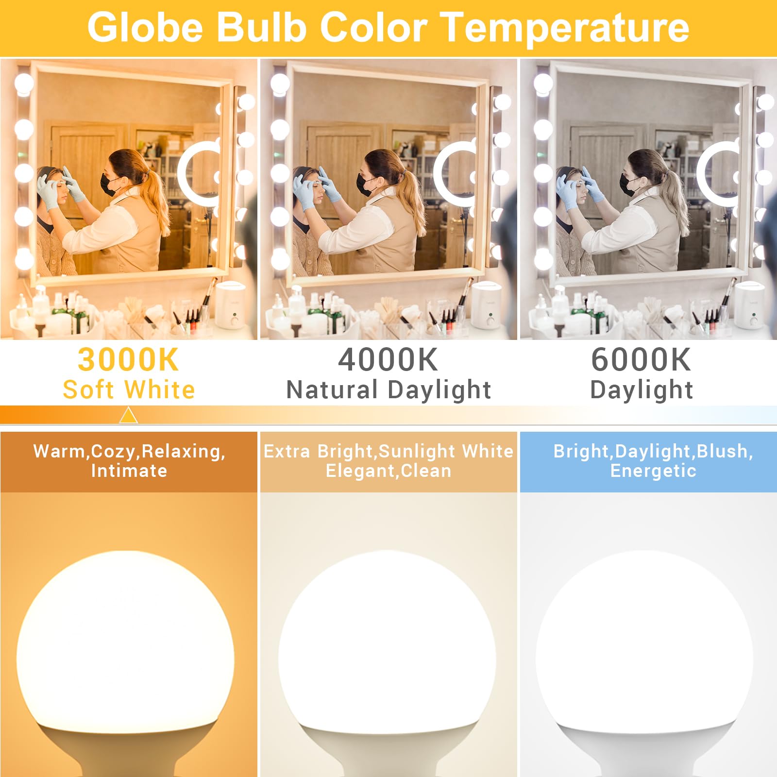 Hansang 8 Pack G25 LED Bathroom Light Bulbs 3000K Warm White E26 Base - 60W Equivalent Vanity Globe Bulbs (5W, 500LM, CRI 85+, Non-Dimmable) for Vanity Mirror, Makeup Area & Bathroom Lighting