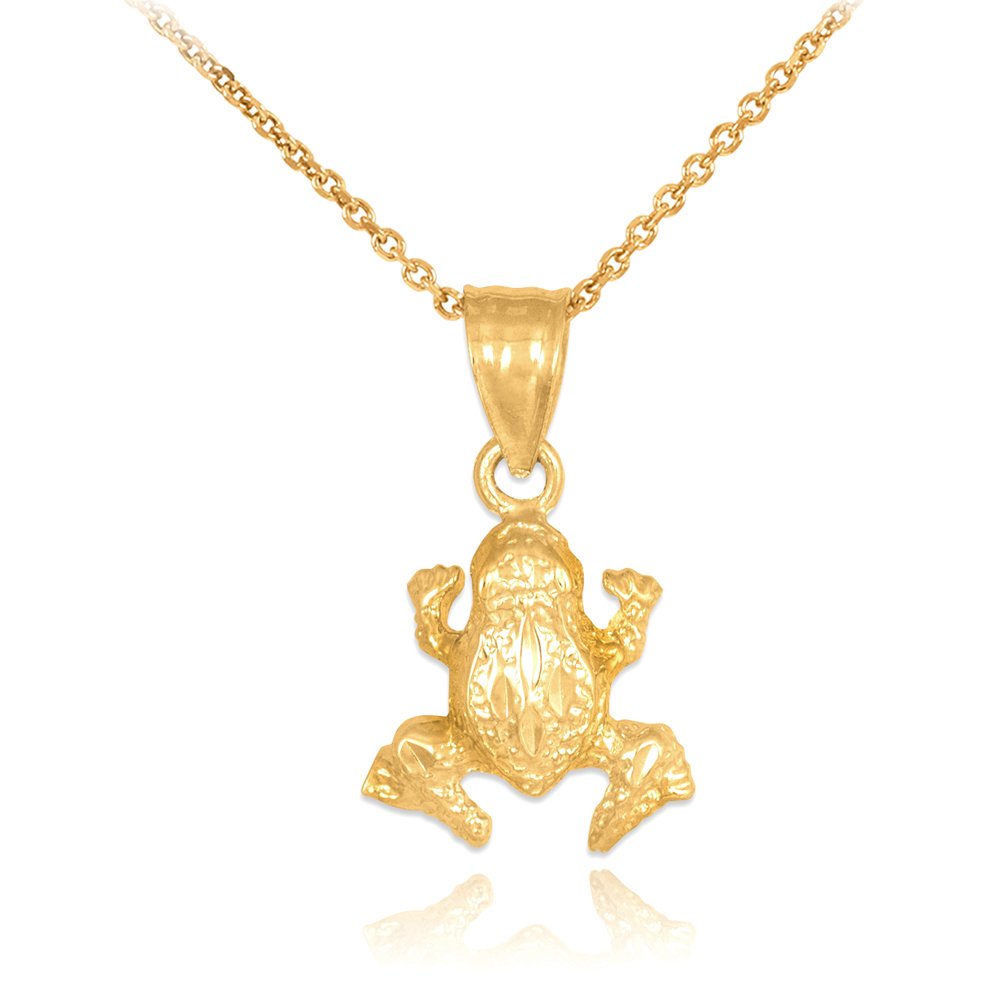 14K Gold Frog Pendant Necklace - Unique Textured Charm for Gifts