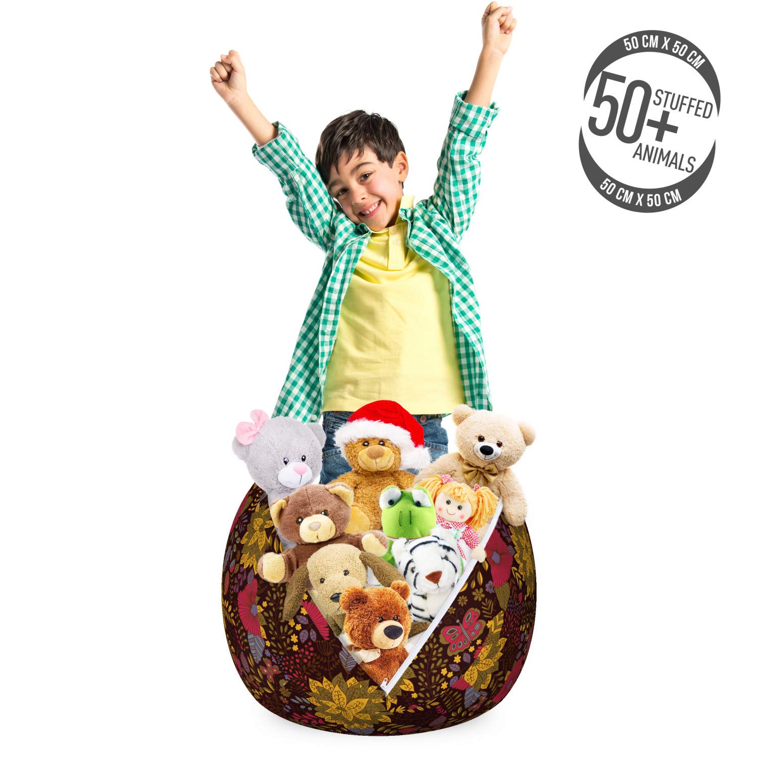 Ambesonne Garden Art Storage Toy Bag Chair - Botany Inspired Butterfly & Ladybug Design, Washable Stuffed Animal Organizer, Small Multicolor - Perfect for Kids' Room, Nursery, and Playroom Organization