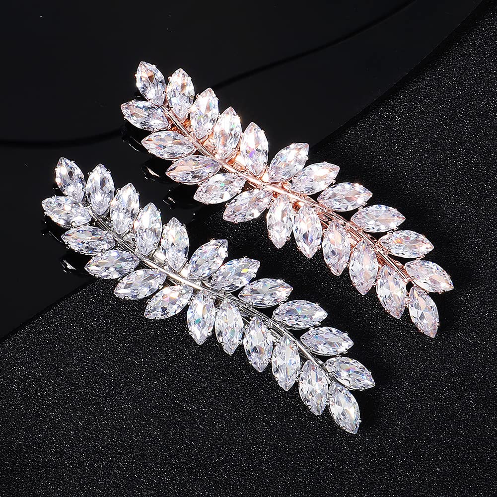 Xerling Rhinestone French Clip Hair Barrettes - Automatic Hair Spring Clips with Leaf Design & Zircon for Women | Perfect for Weddings, Parties & Everyday Elegance