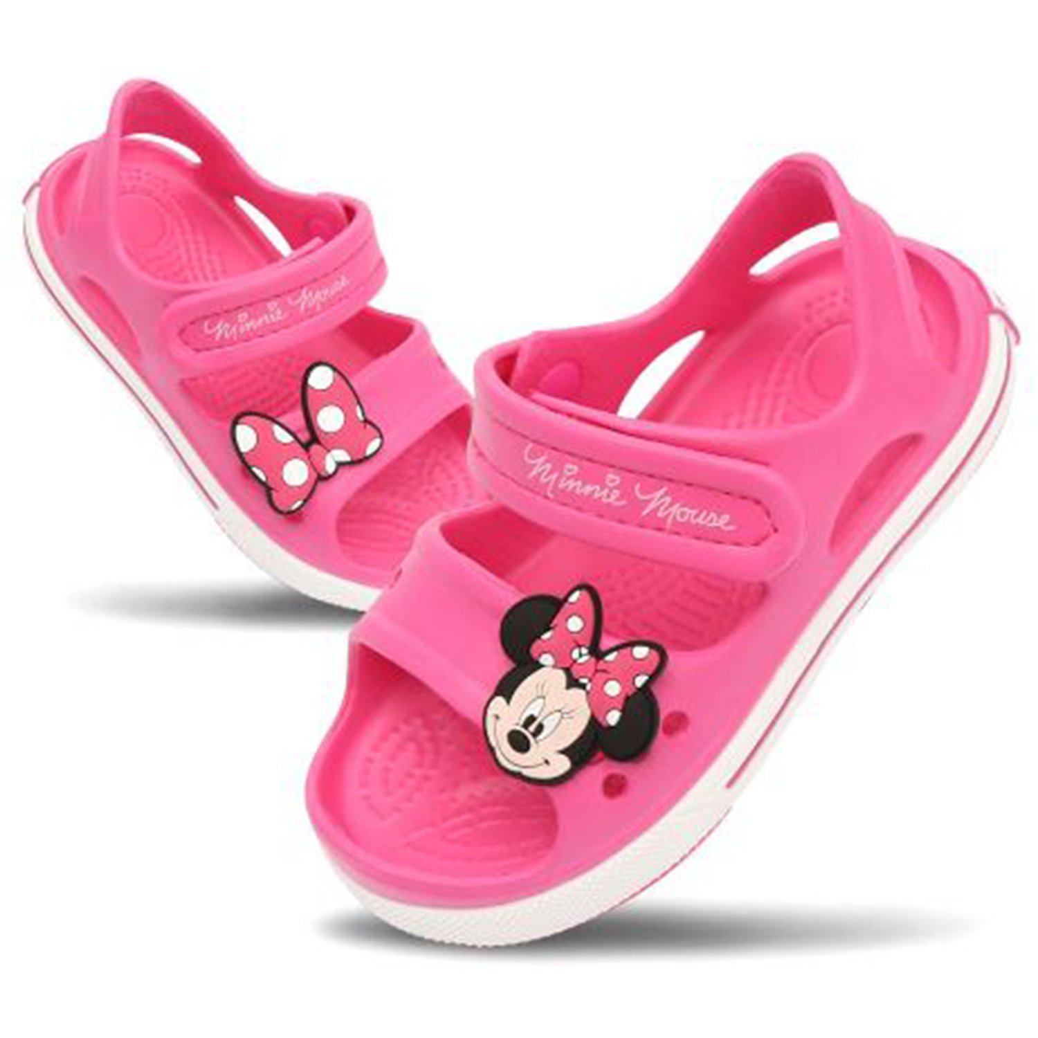 Minnie Mouse Girls Sandals - Pink EVA Hook & Loop Strap Sandals for Toddlers & Kids | Comfortable & Lightweight Disney Princess Shoes for Summer, Beach & Playtime